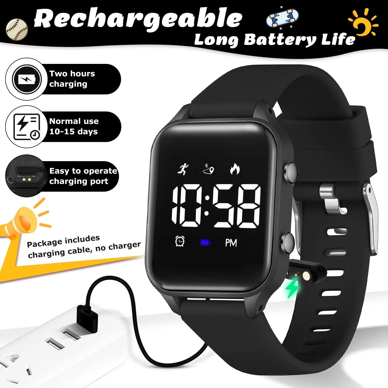 Timever Orologio Digitale per Bambini con Contapassi, Sveglia, Cronometro, Luce e Data - Cinturino in Silicone - immagine 6