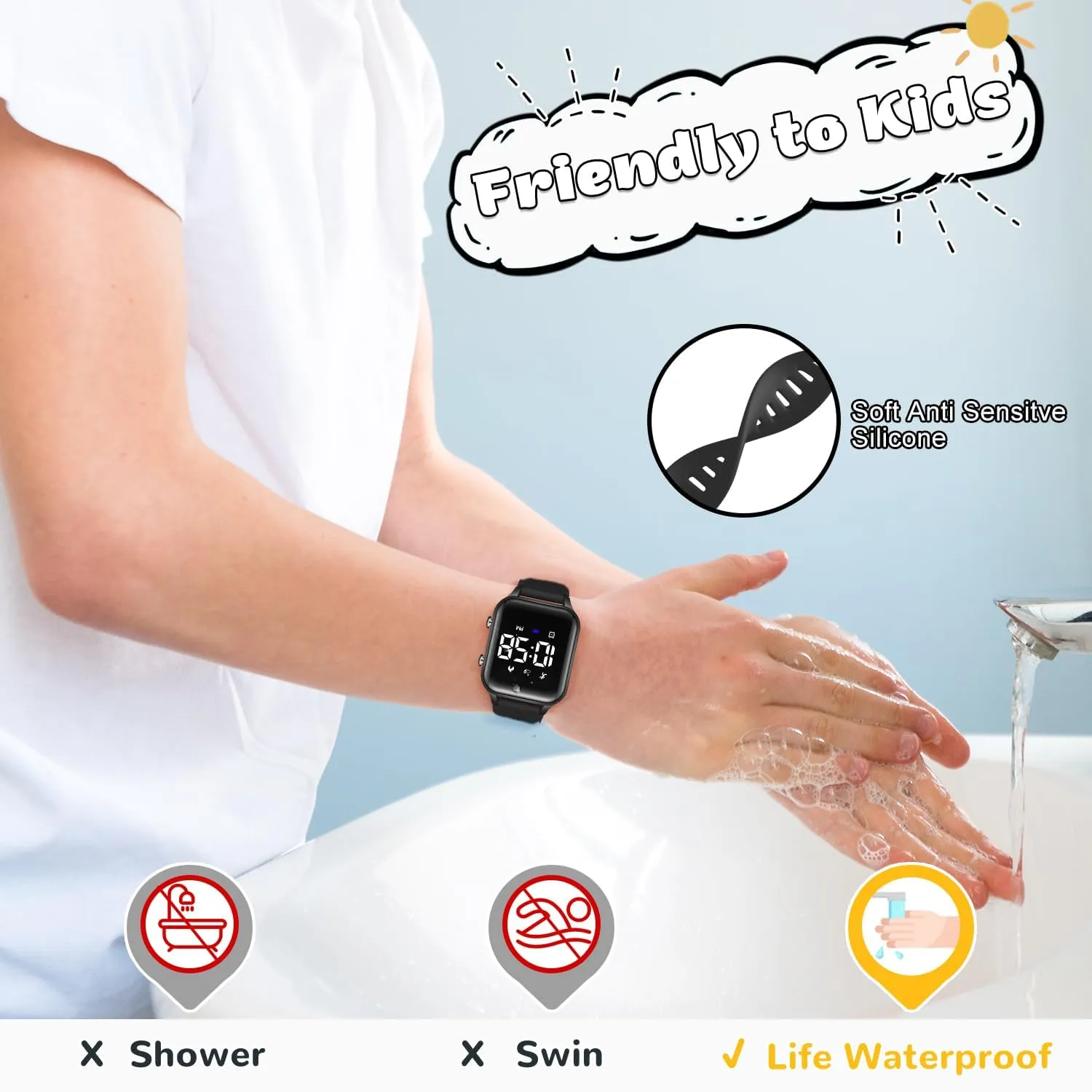Timever Orologio Digitale per Bambini con Contapassi, Sveglia, Cronometro, Luce e Data - Cinturino in Silicone - immagine 7