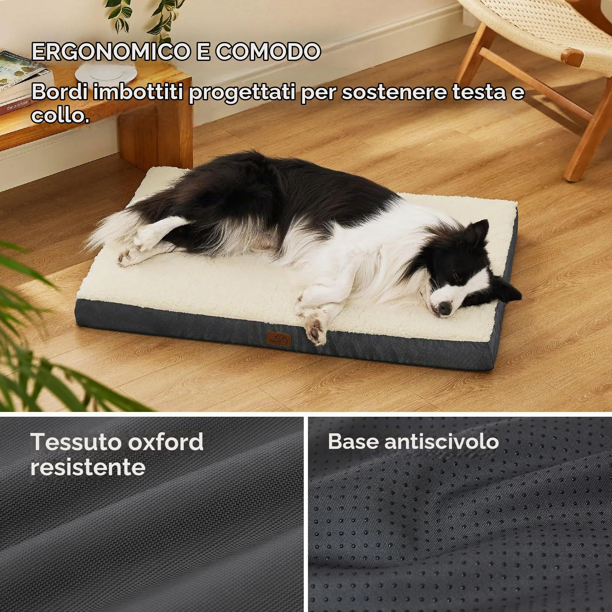 Bedsure Cuscino per Cane Grande, Sfoderabile e Lavabile, 91x69x7,6 cm, Bianco - immagine 3
