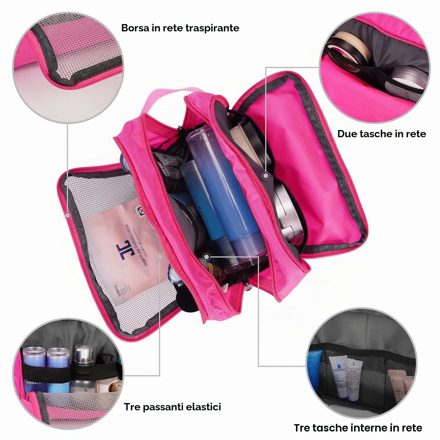 WANDF Beauty Bag Toiletry Bag for Men & Women, A-Pure Pink - immagine 4