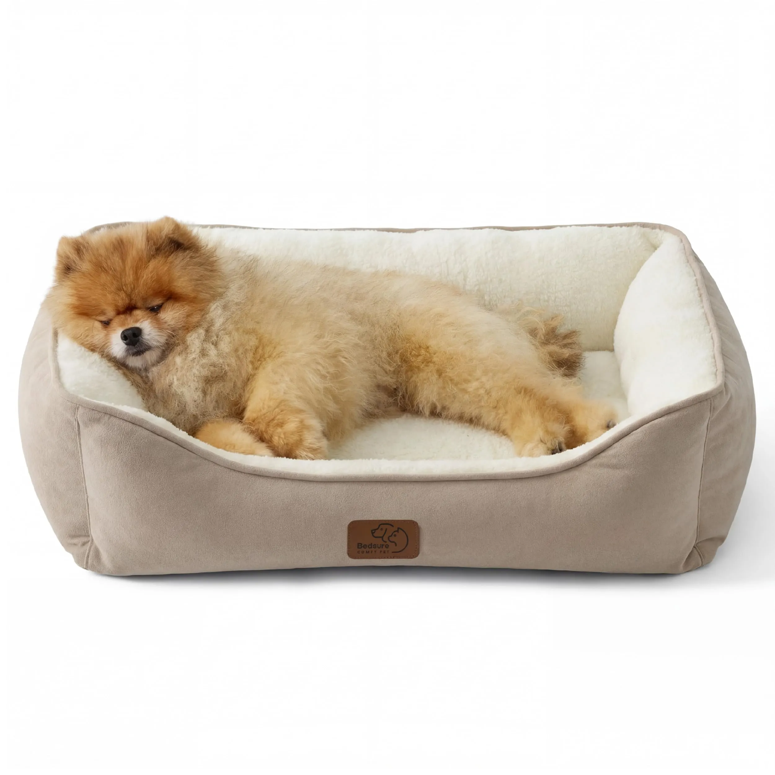 Bedsure Cuccia Rettangolare per Cani e Gatti, Lavabile con Fondo Antiscivolo, 63,5 x 53 cm, Cammello - immagine 1