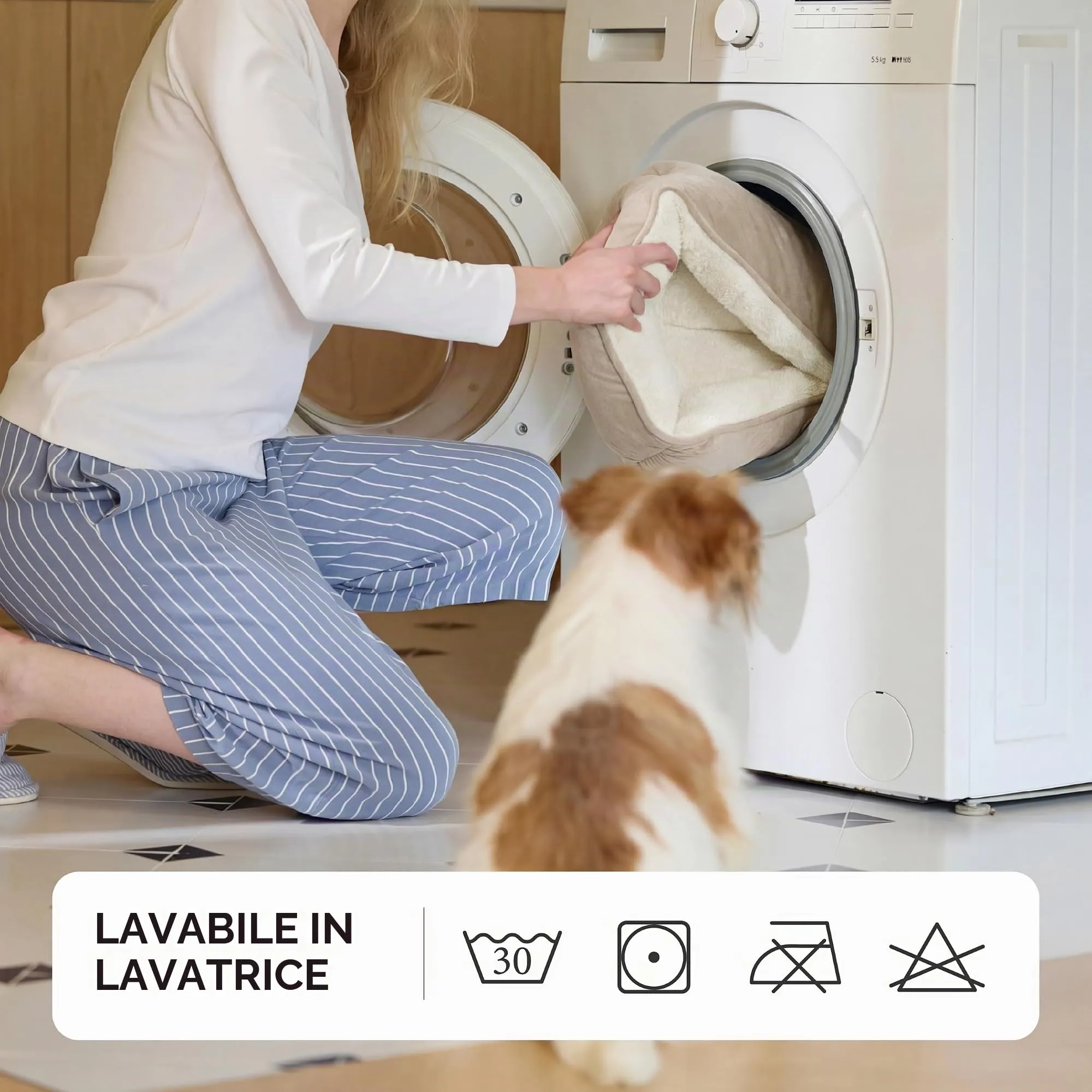Bedsure Cuccia Rettangolare per Cani e Gatti, Lavabile con Fondo Antiscivolo, 63,5 x 53 cm, Cammello - immagine 5