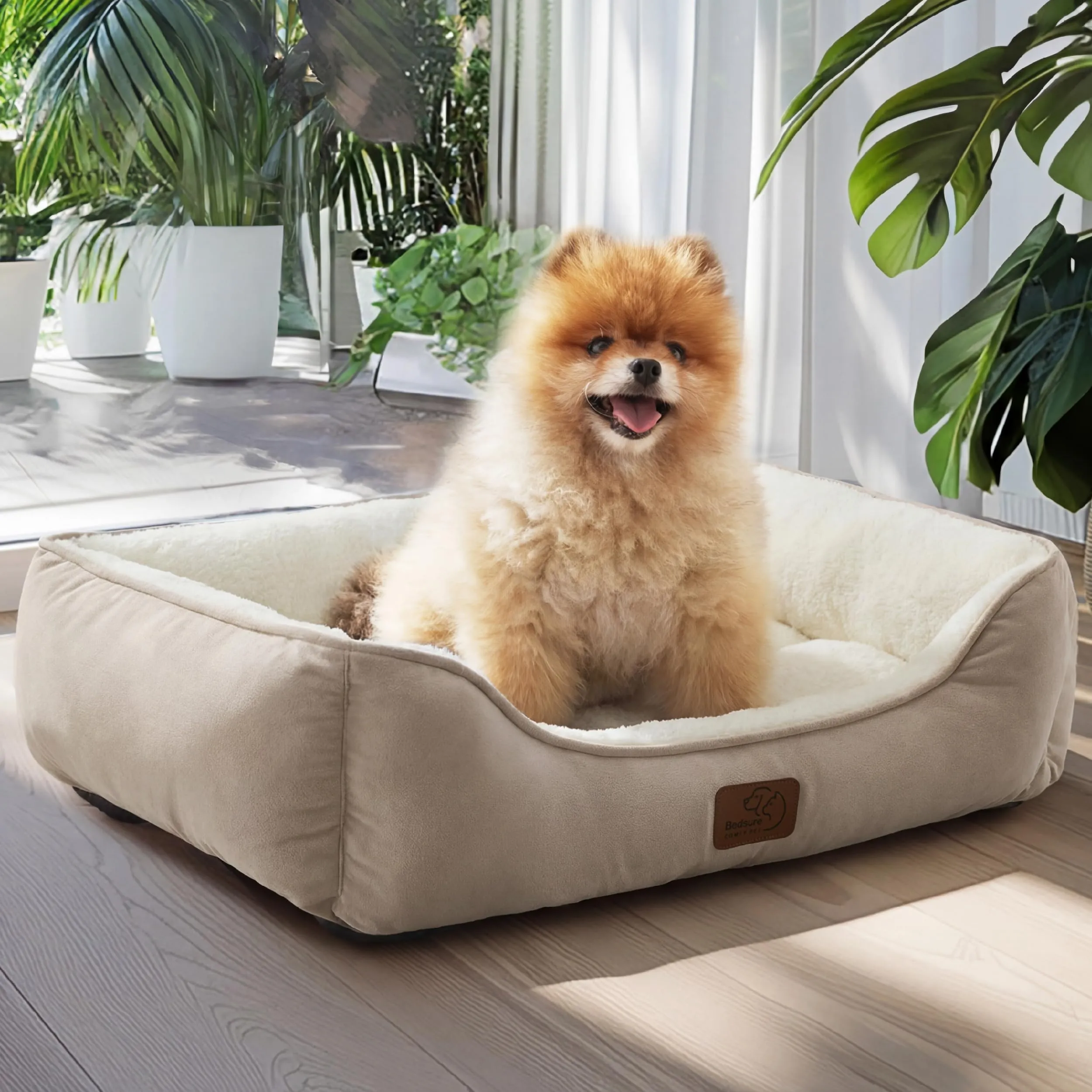 Bedsure Cuccia Rettangolare per Cani e Gatti, Lavabile con Fondo Antiscivolo, 63,5 x 53 cm, Cammello - immagine 9