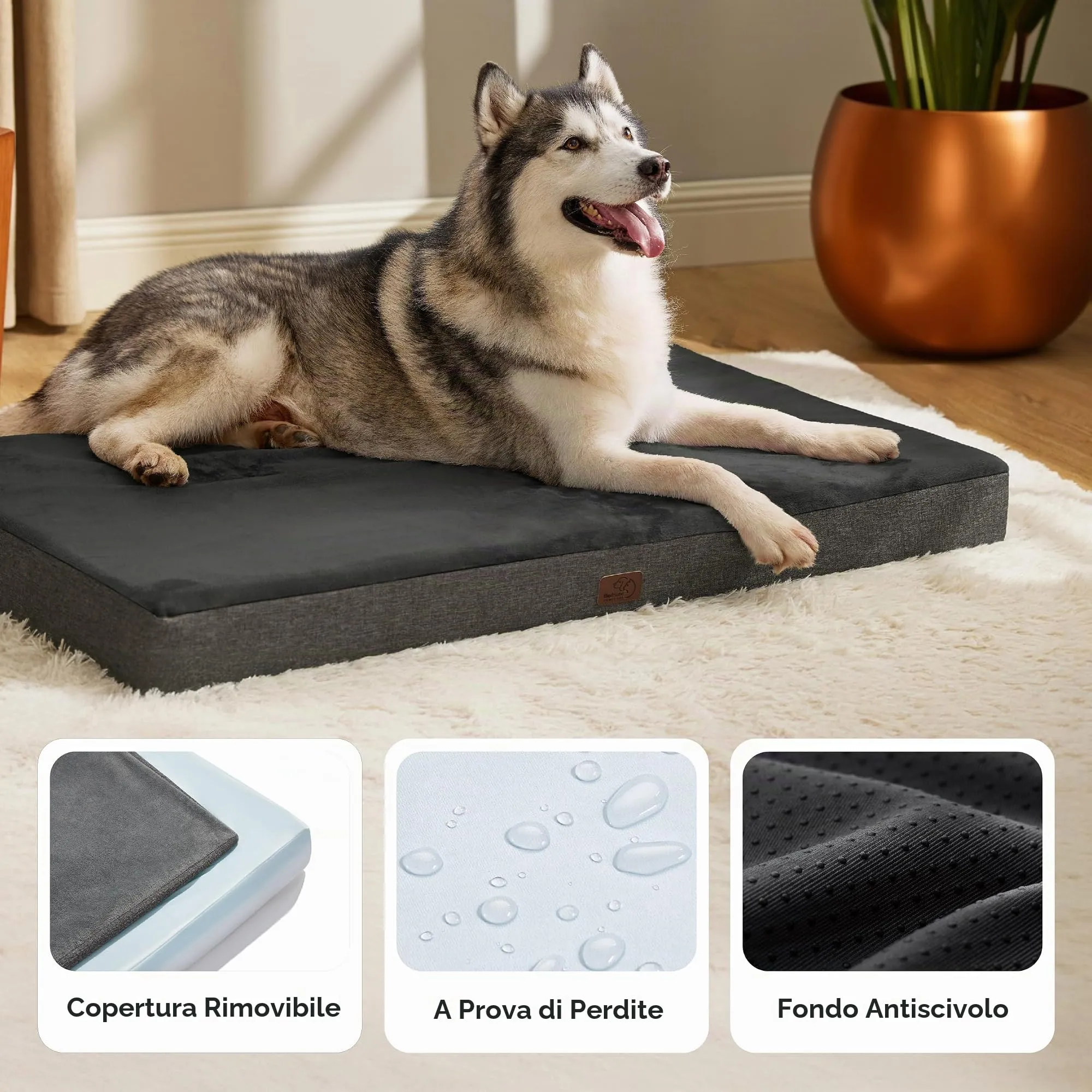 Bedsure Cuscino Per Cani Ortopedico, 120x74 cm, Grigio - immagine 4