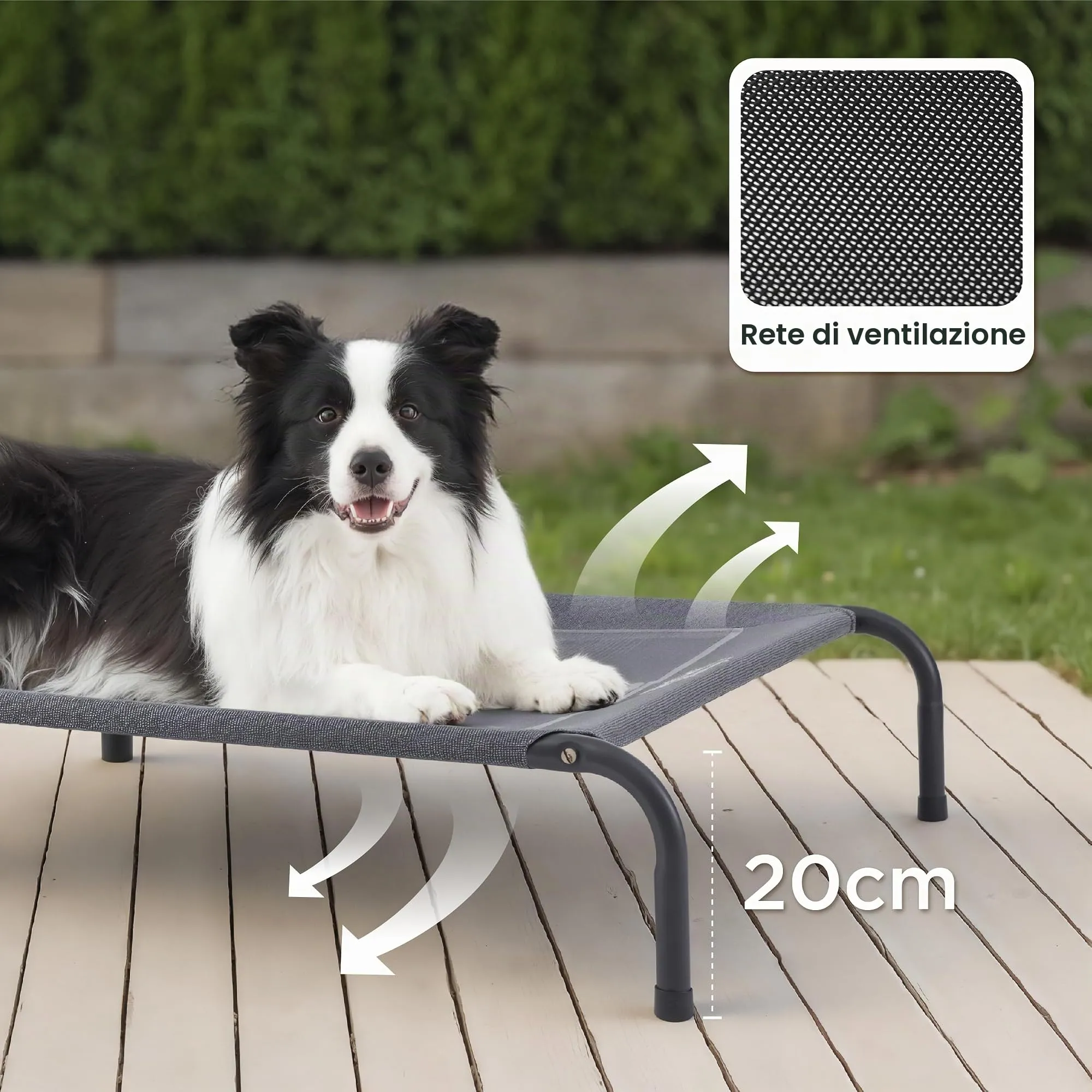 Bedsure Lettino Rialzato per Cani Piccoli, Impermeabile con Rete per Esterni, Viaggi e Giardino, Grigio, 87x63x20 cm - immagine 2
