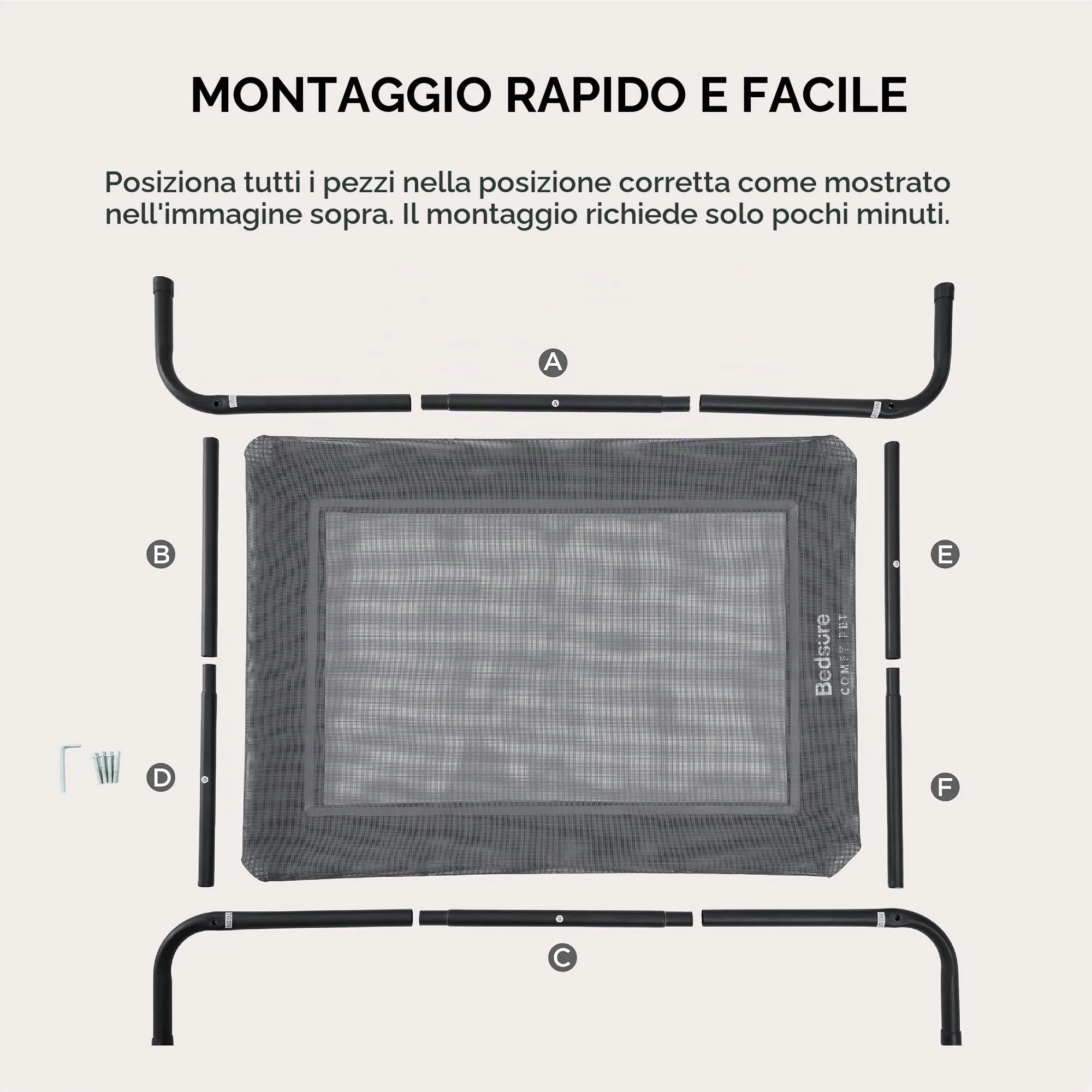 Bedsure Lettino Rialzato per Cani Piccoli, Impermeabile con Rete per Esterni, Viaggi e Giardino, Grigio, 87x63x20 cm - immagine 5