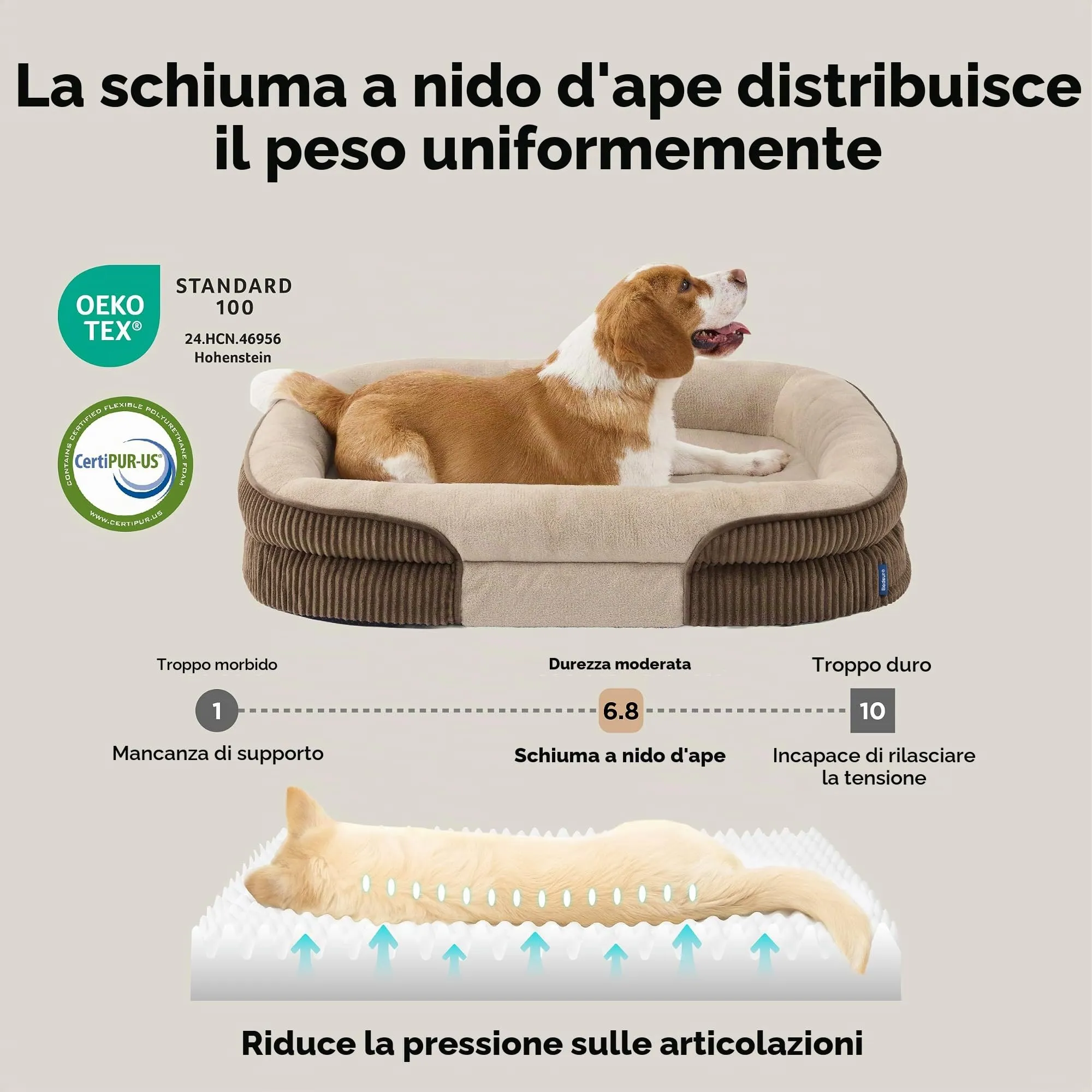Bedsure Cuccia Ortopedica per Cane, 76x51x16.5cm, Marrone - immagine 4