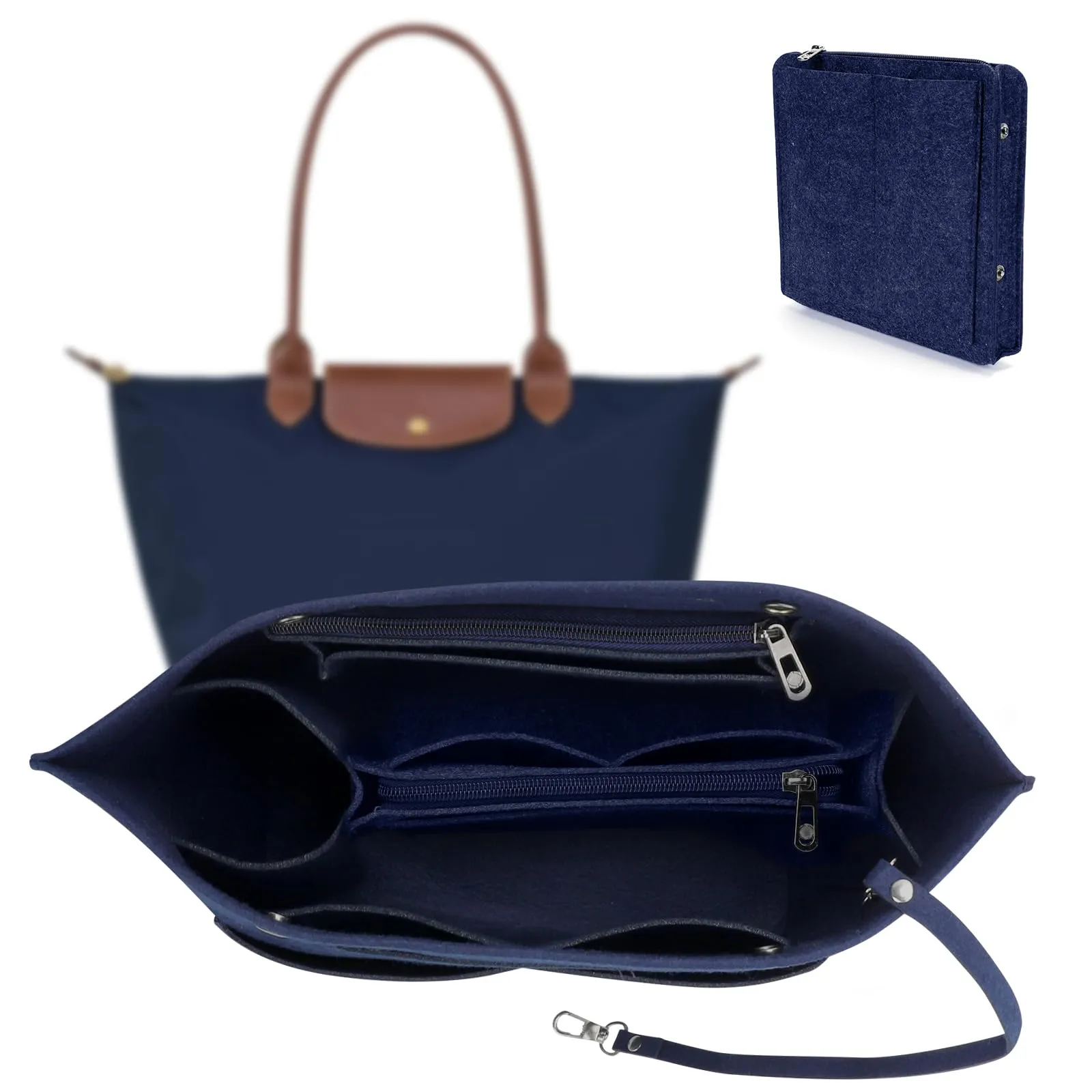 ZOLGINAH Organizer per borse Longchamp, Impermeabile, Multitasche con Portachiavi e Chiusura Lampo, Blu, M - immagine 1