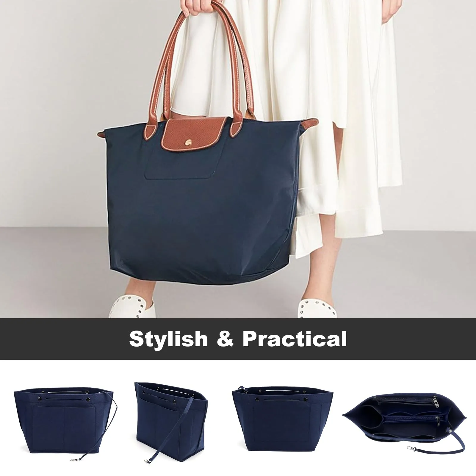 ZOLGINAH Organizer per borse Longchamp, Impermeabile, Multitasche con Portachiavi e Chiusura Lampo, Blu, M - immagine 7