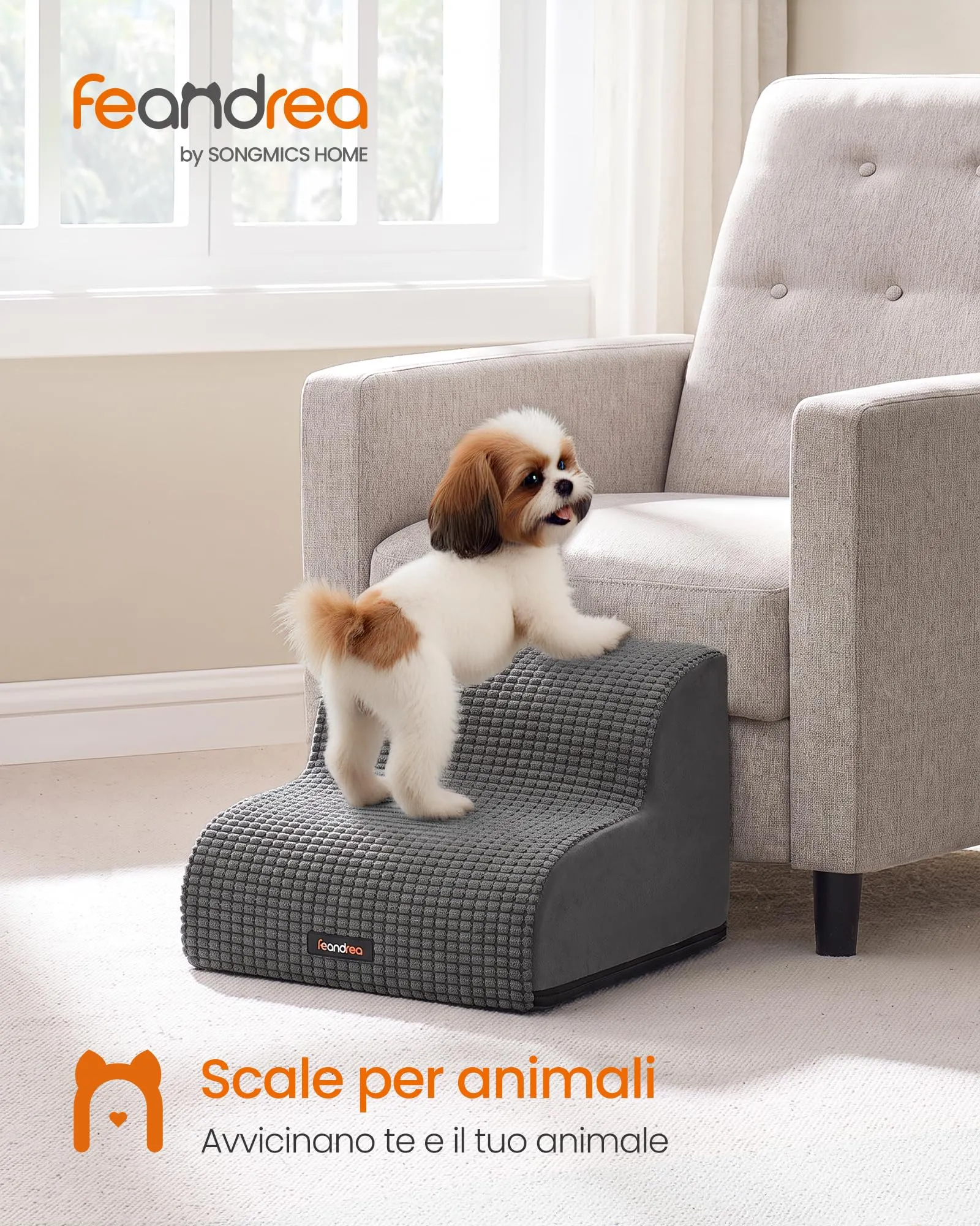 Feandrea Scaletta per Cani, 2 Gradini in Schiuma Antiscivolo, Grigio Ardesia - immagine 2