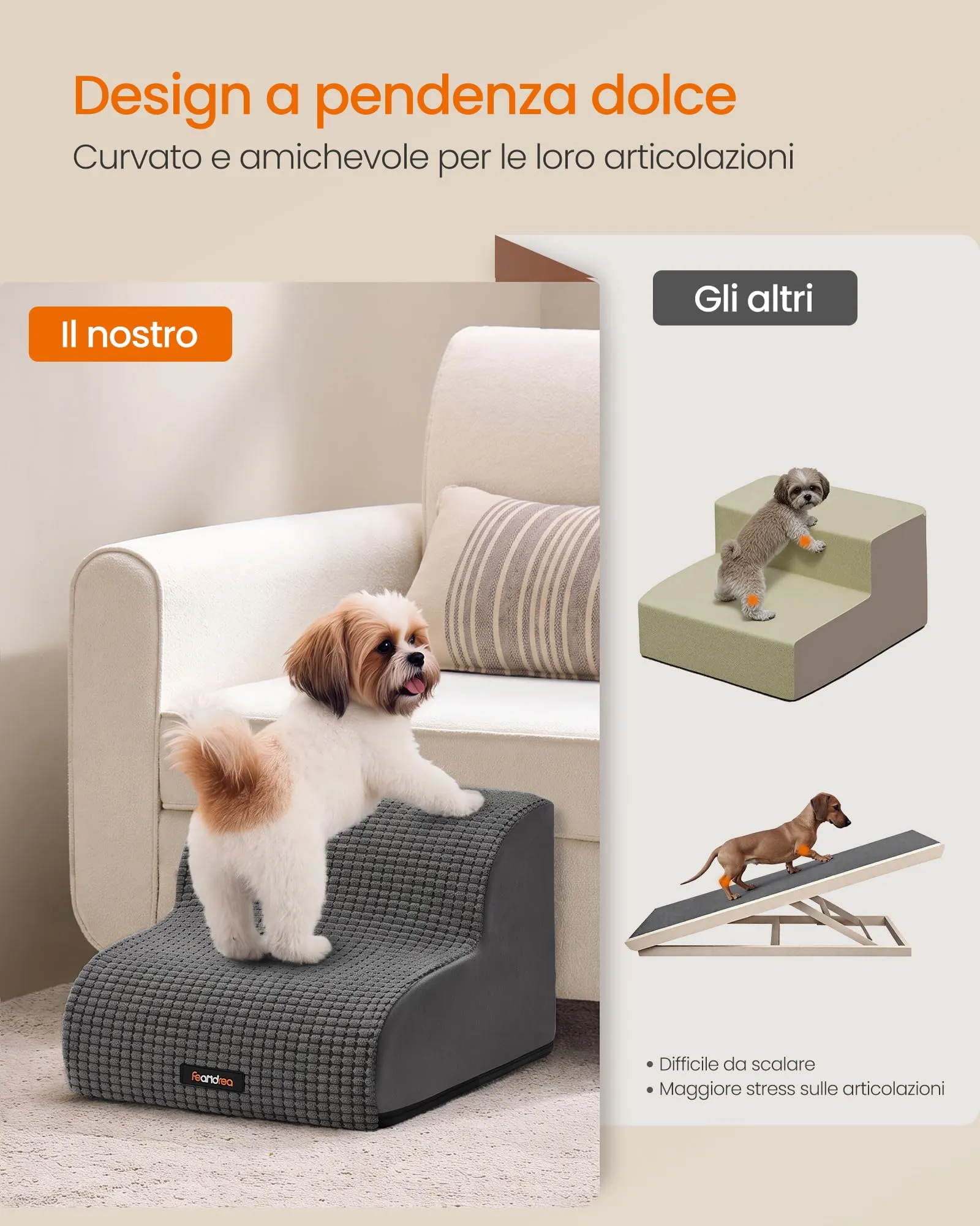 Feandrea Scaletta per Cani, 2 Gradini in Schiuma Antiscivolo, Grigio Ardesia - immagine 3