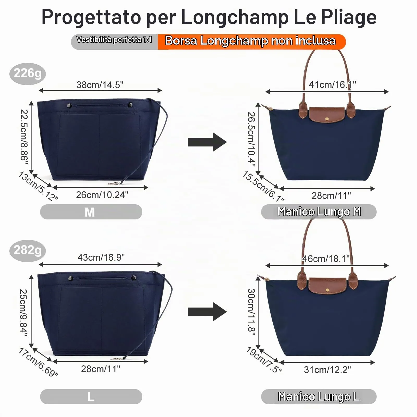 ZOLGINAH Organizer per Borse Longchamp, Impermeabile con Multitasche e Portachiavi, Blu, L - immagine 2