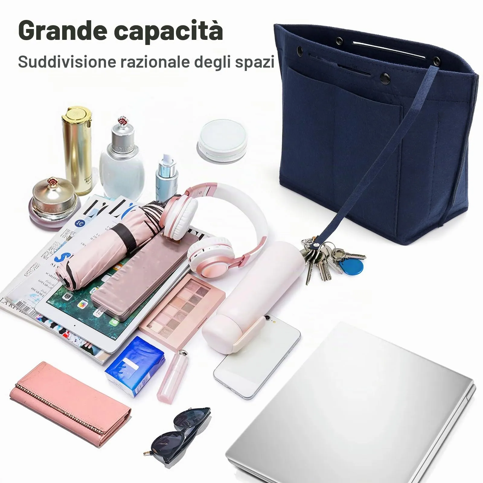 ZOLGINAH Organizer per Borse Longchamp, Impermeabile con Multitasche e Portachiavi, Blu, L - immagine 3