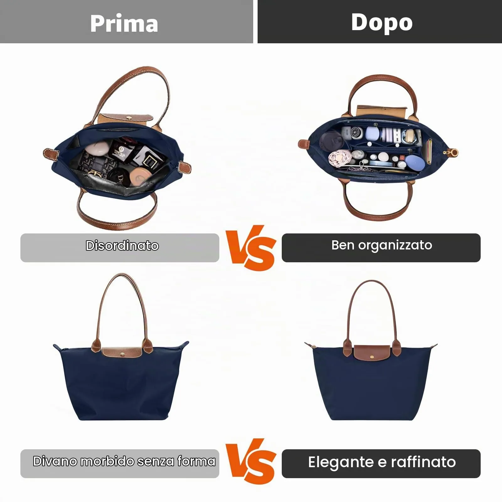 ZOLGINAH Organizer per Borse Longchamp, Impermeabile con Multitasche e Portachiavi, Blu, L - immagine 6