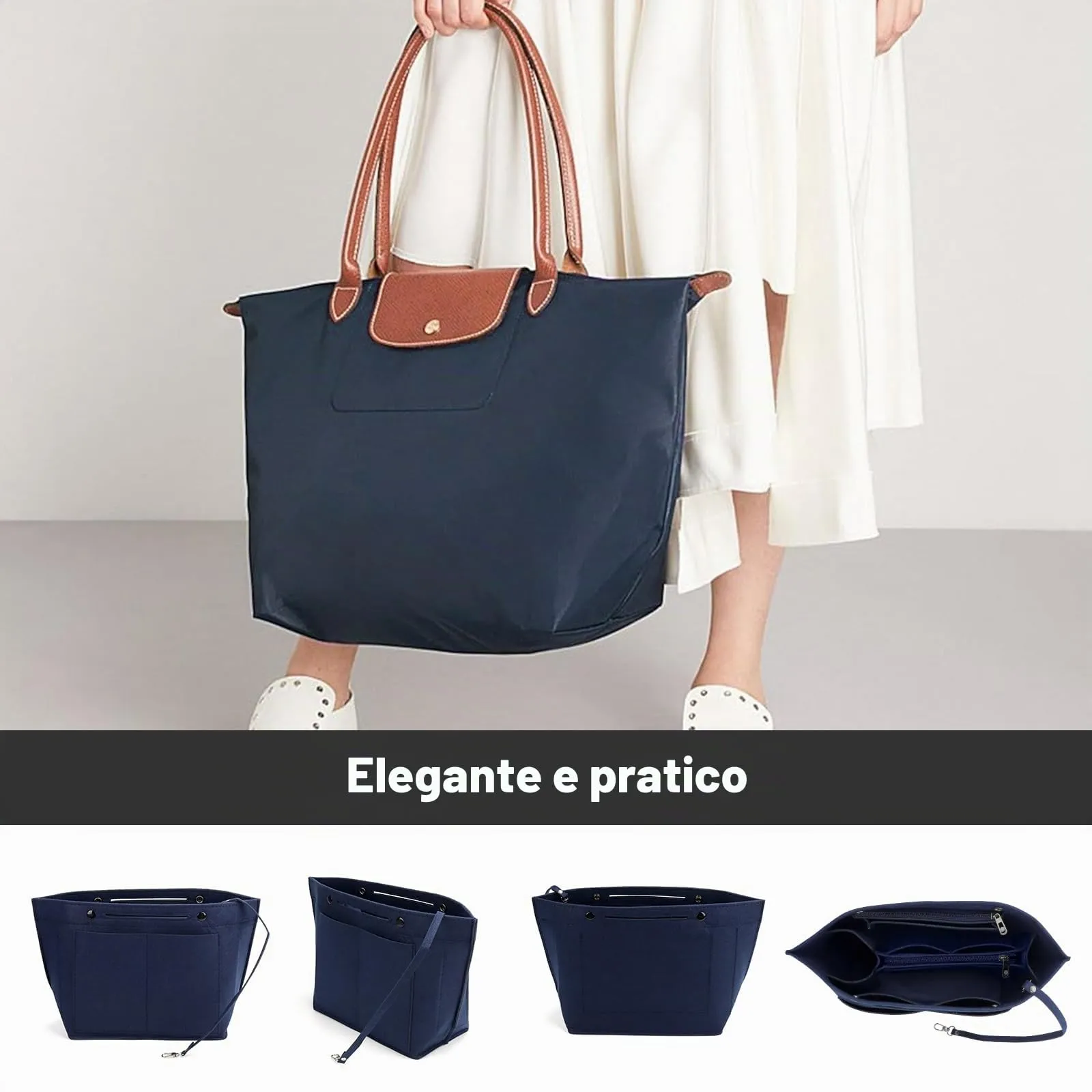 ZOLGINAH Organizer per Borse Longchamp, Impermeabile con Multitasche e Portachiavi, Blu, L - immagine 7