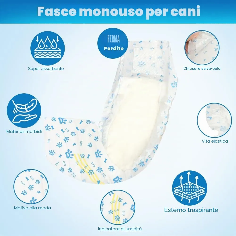 AUYAO Pannolini Monouso per Cani Maschi con Indicatore di Umidità, M, confezione da 20 - immagine 3