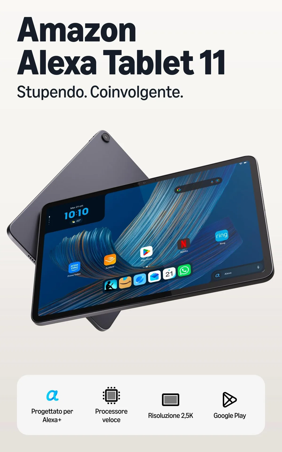 Amazon Alexa Tablet 11, 8 GB RAM, 64 GB, Schermo 2,5K, Grafite - immagine 2