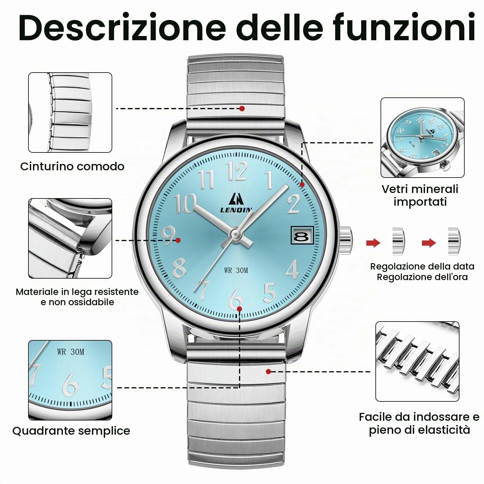 LN LENQIN Orologio Donna Acciaio Inossidabile Analogico Quarzo 3ATM L0162 - immagine 6