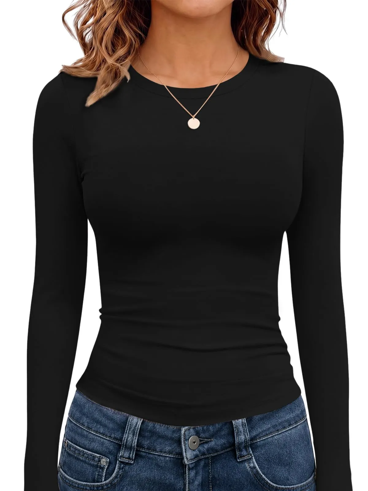 Cuptacc Maglietta a Maniche Lunghe Donna Girocollo Slim Fit Tinta Unita - immagine 1