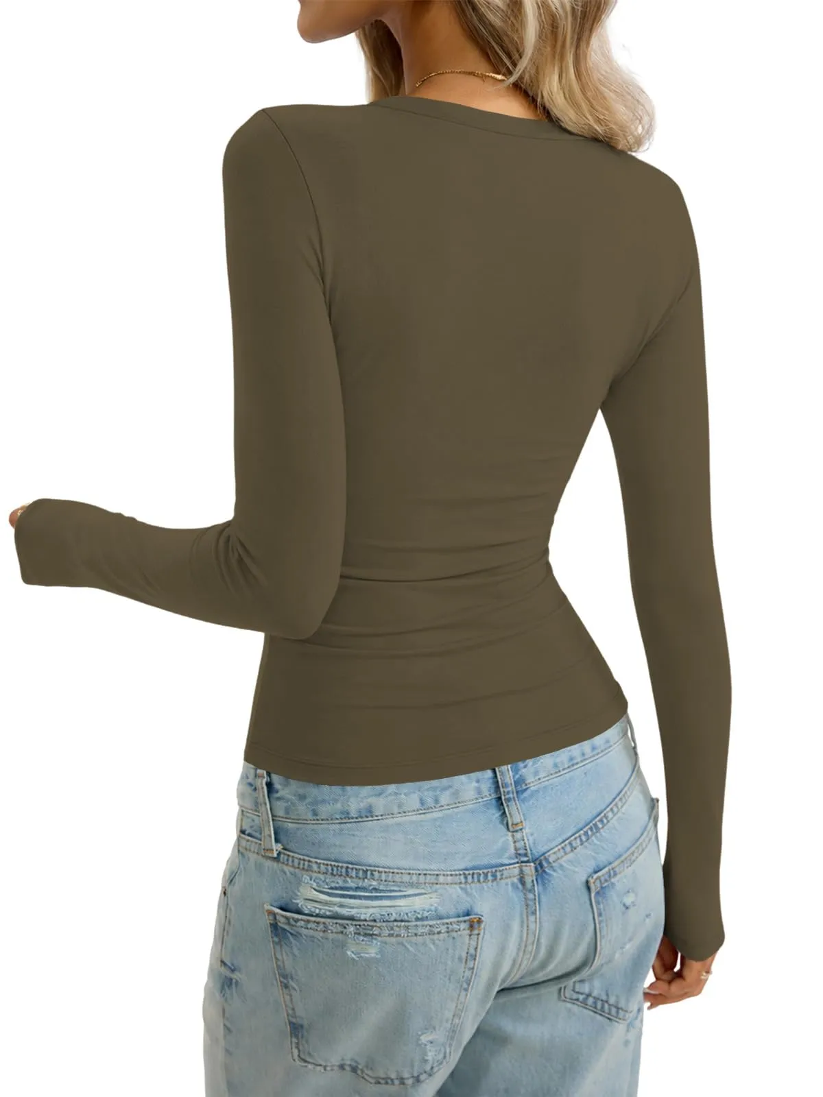 Cuptacc Maglietta a maniche lunghe da donna, girocollo, slim fit, Grigio Caffè, XS - immagine 5