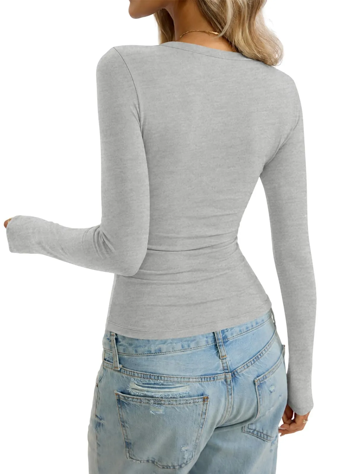 Cuptacc Maglietta a maniche lunghe da donna, Girocollo, Slim Fit, Grigio Chiaro, XS - immagine 5