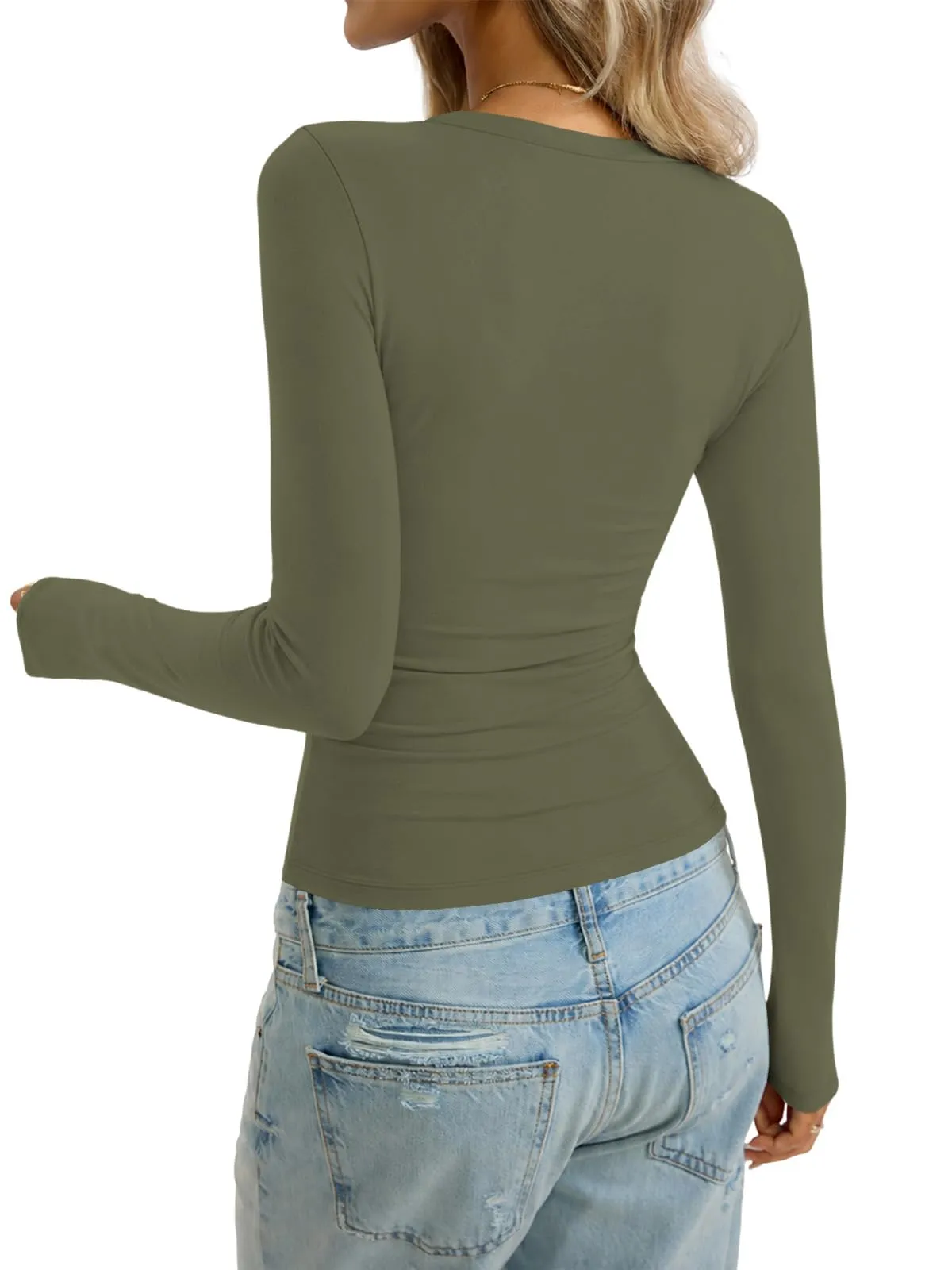 Cuptacc Maglietta a maniche lunghe da donna, girocollo, basic, slim fit, tinta unita - immagine 5