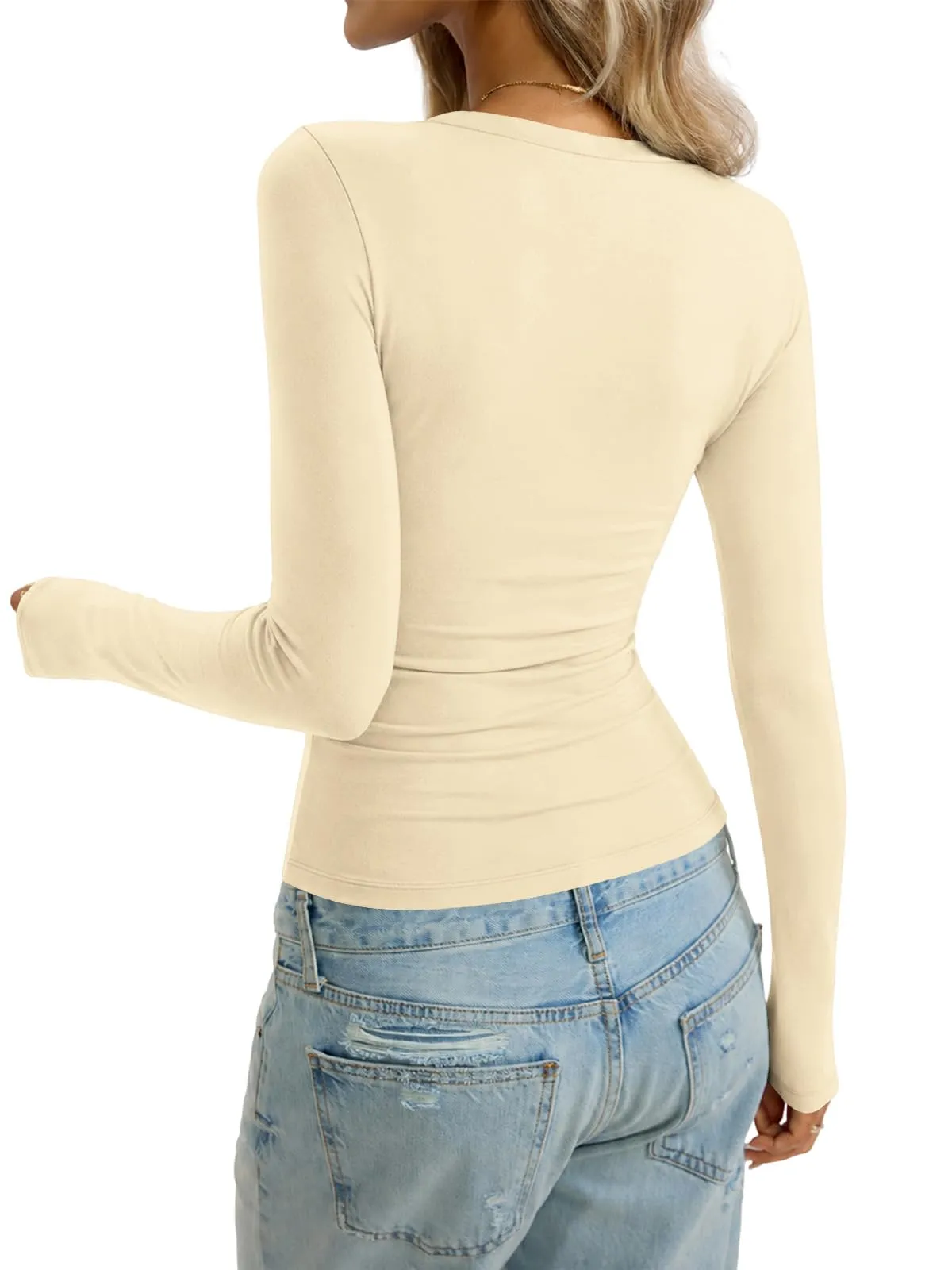 Cuptacc Maglietta a maniche lunghe da donna, girocollo, slim fit, a strisce, Rosa Marrone, M - immagine 5