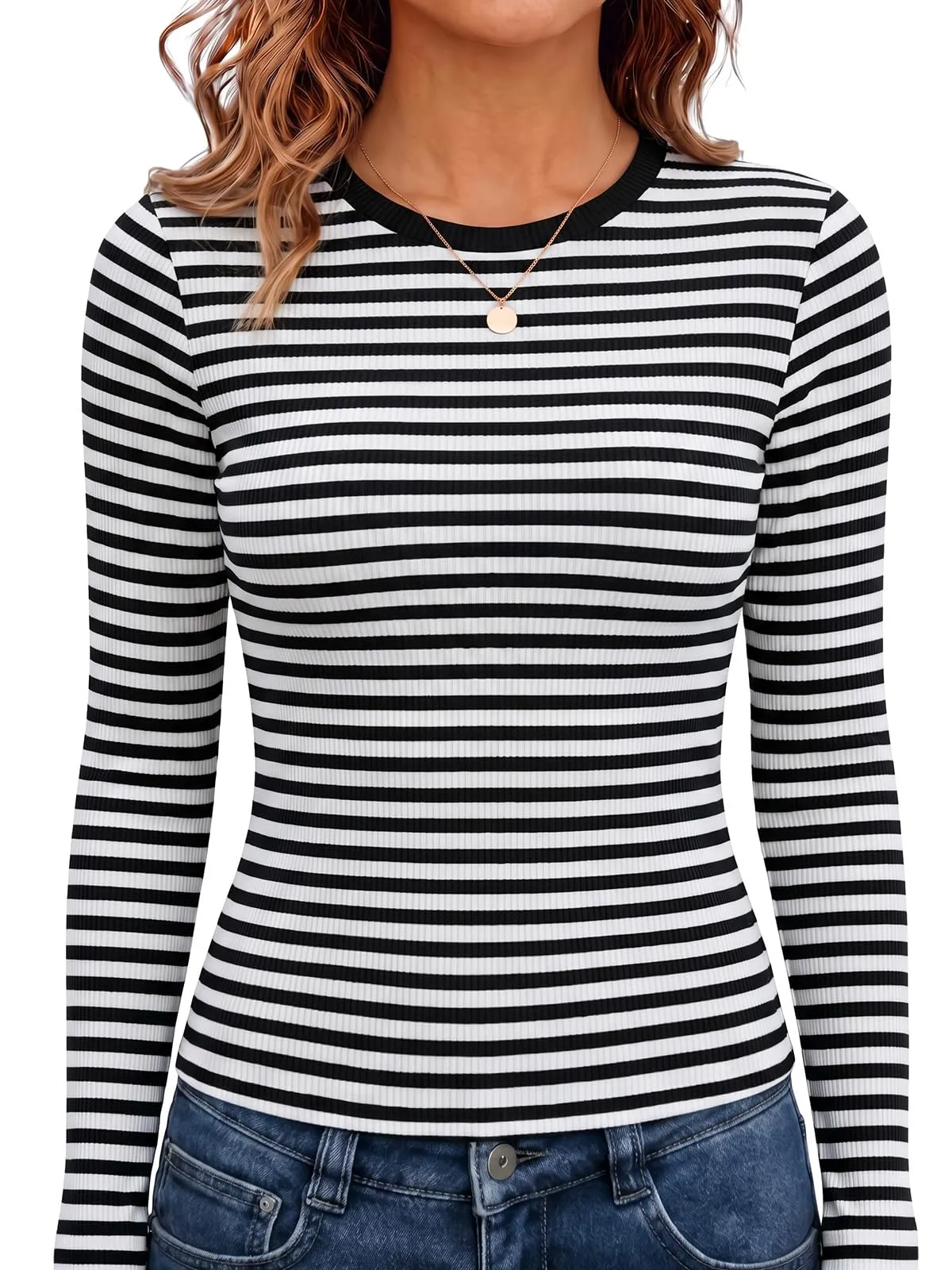 Cuptacc Maglietta a Maniche Lunghe Donna Slim Fit a Strisce - immagine 1