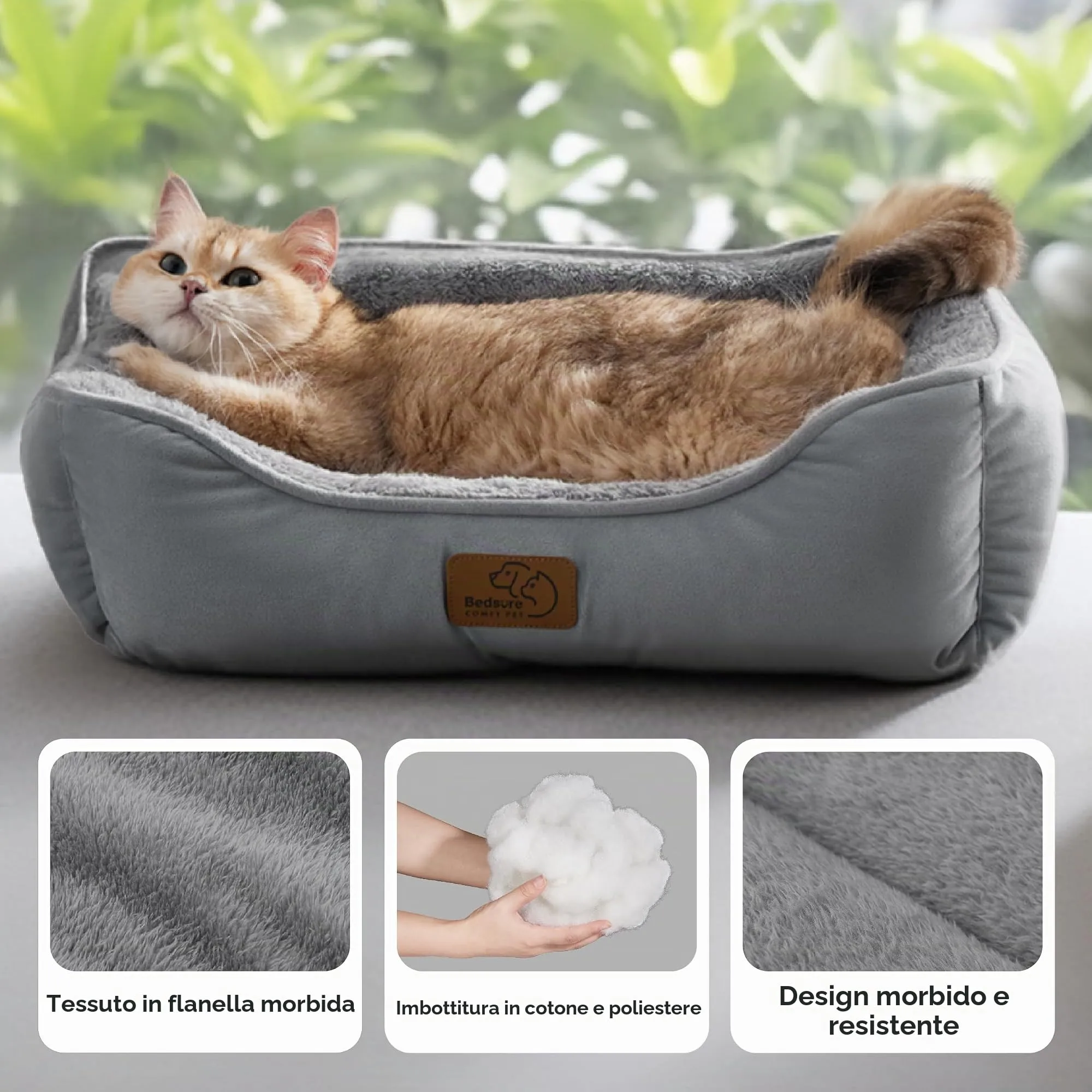 Bedsure Cuccia Rettangolare per Cani e Gatti, 51x41 cm, Lavabile con Fondo Antiscivolo, Grigio - immagine 2