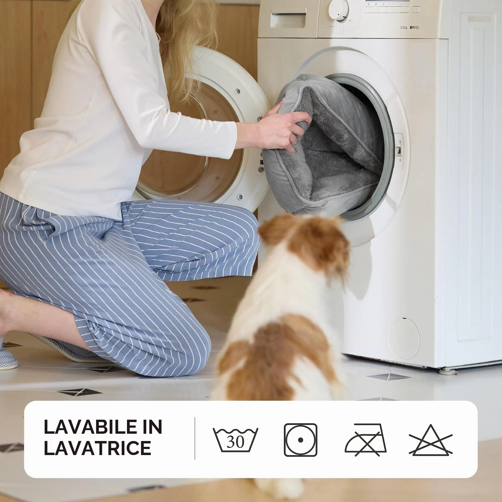 Bedsure Cuccia Rettangolare per Cani e Gatti, 51x41 cm, Lavabile con Fondo Antiscivolo, Grigio - immagine 5