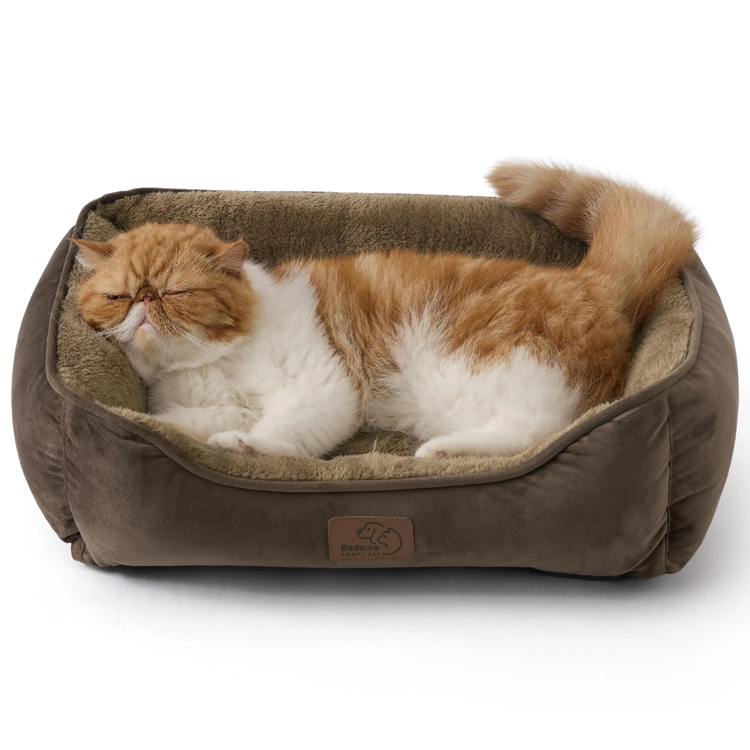 Bedsure Cuccia Rettangolare per Cani e Gatti, 51x41 cm, Lavabile con Fondo Antiscivolo, Marrone - immagine 1