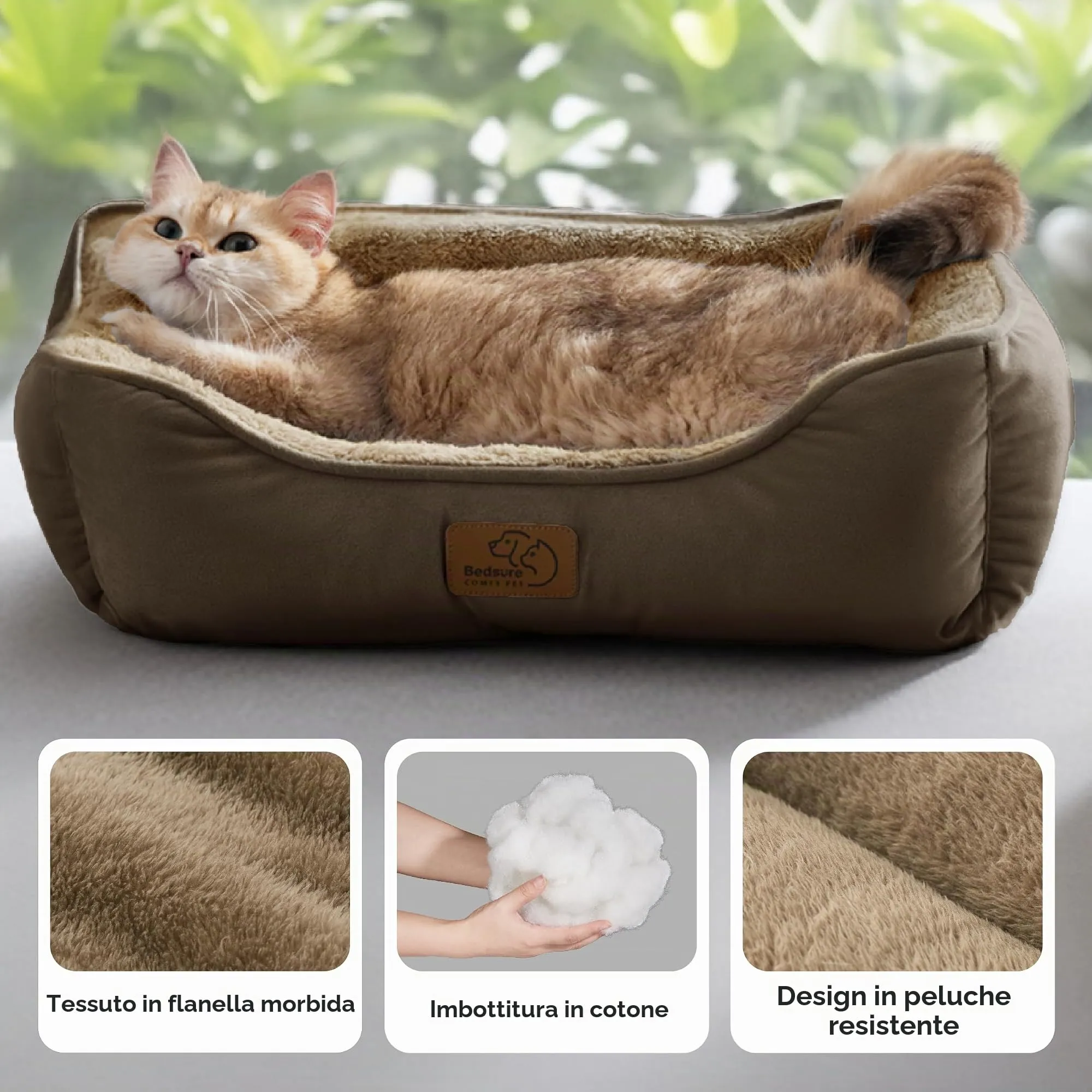 Bedsure Cuccia Rettangolare per Cani e Gatti, 51x41 cm, Lavabile con Fondo Antiscivolo, Marrone - immagine 2