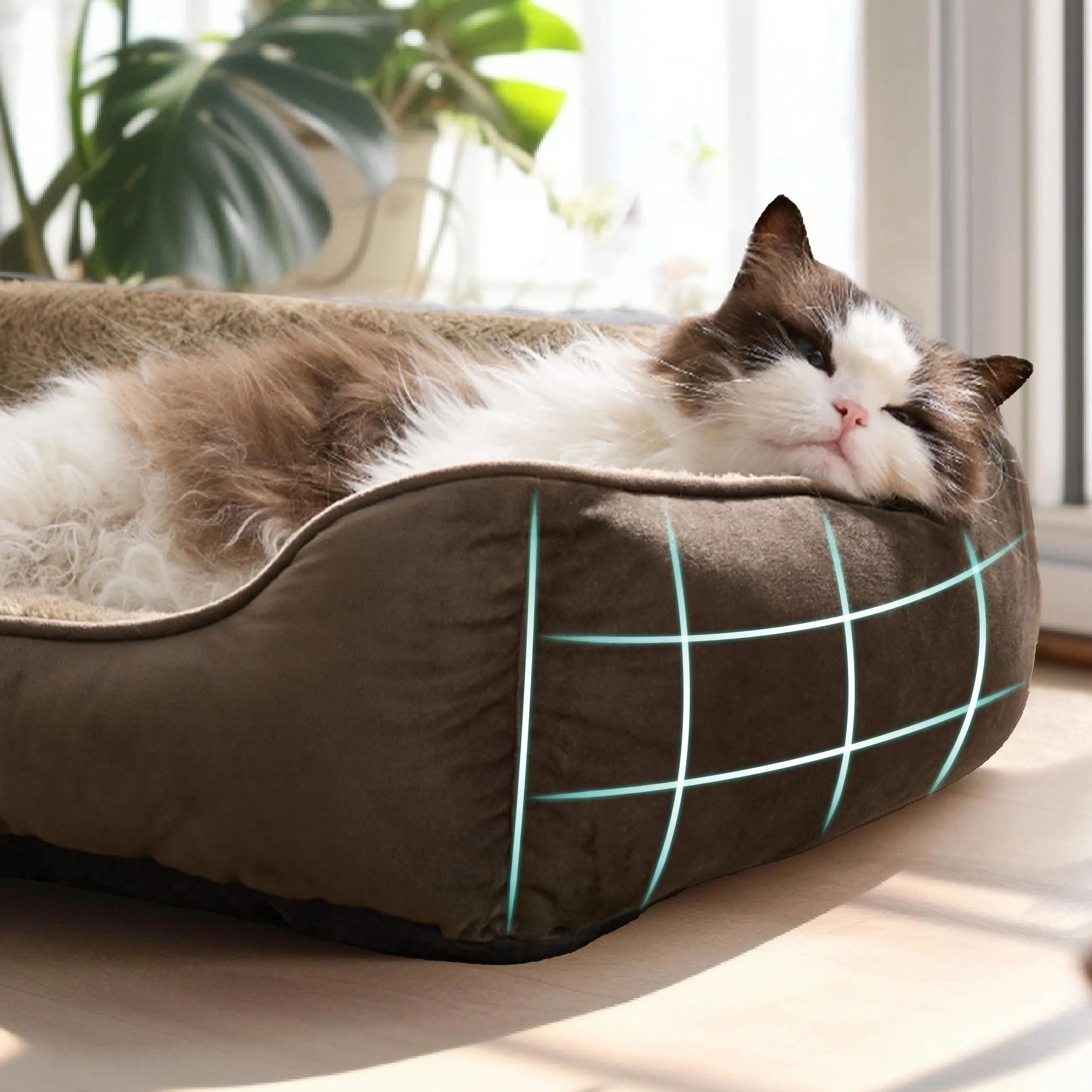 Bedsure Cuccia Rettangolare per Cani e Gatti, 51x41 cm, Lavabile con Fondo Antiscivolo, Marrone - immagine 3