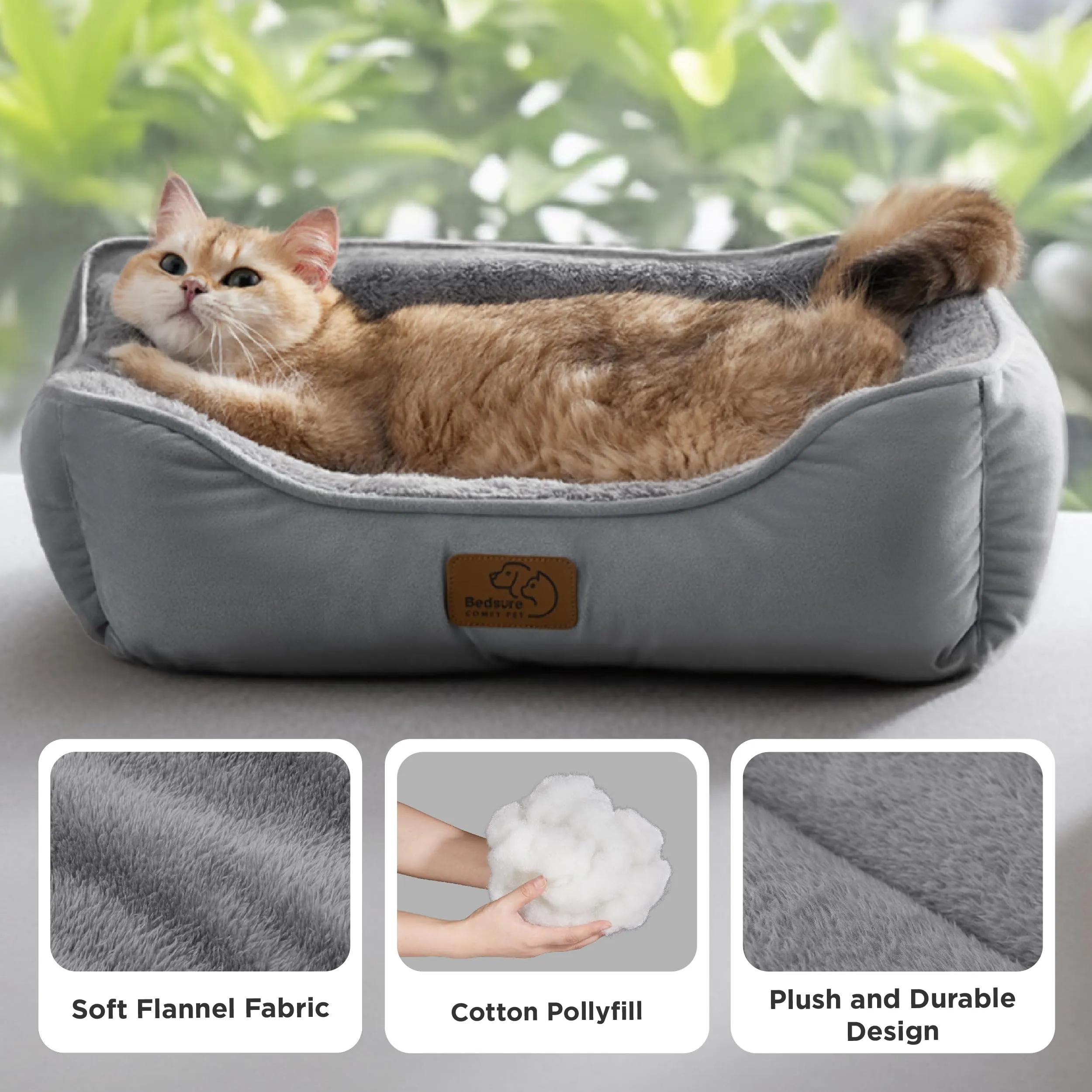 Bedsure Cuccia per Cani e Gatti, Rettangolare, Lavabile, 63,5 x 53 cm, Grigio - immagine 2