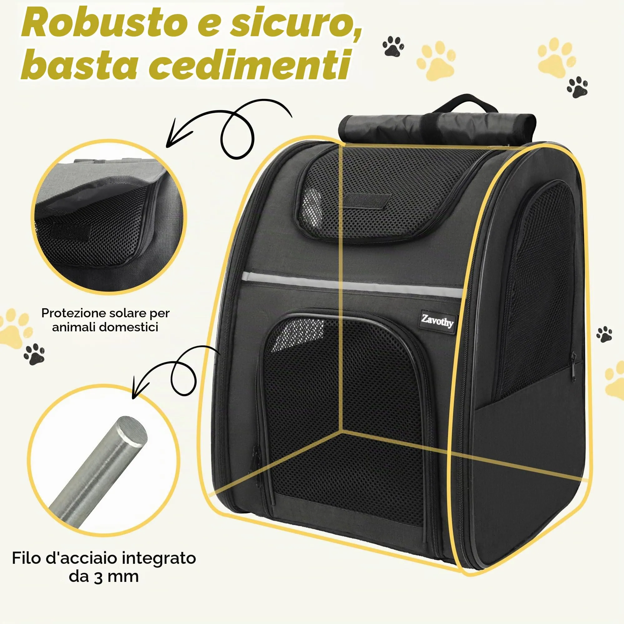 Zavothy Zaino Trasportino per Cani e Gatti, Pieghevole e Traspirante, Nero - immagine 3
