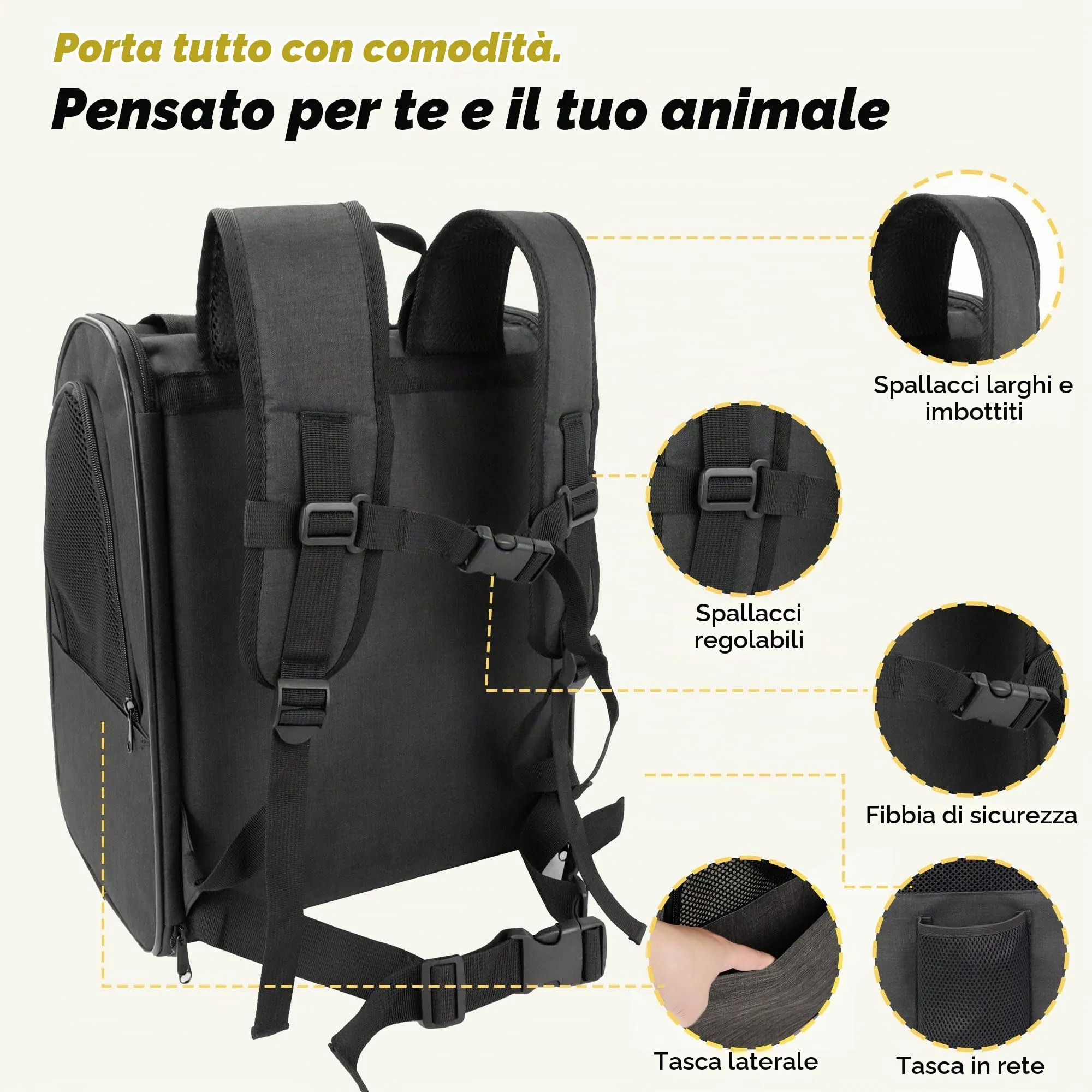 Zavothy Zaino Trasportino per Cani e Gatti, Pieghevole e Traspirante, Nero - immagine 4