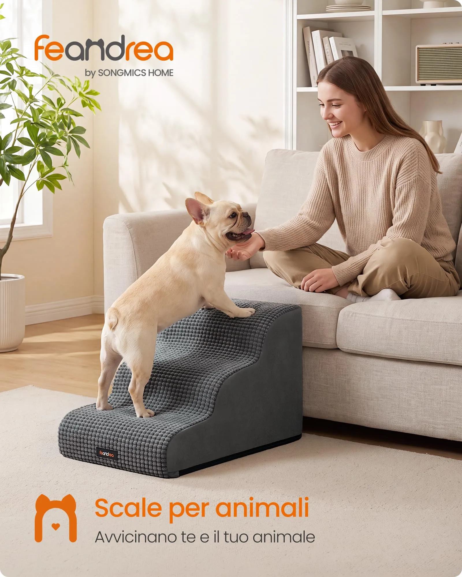 Feandrea Scaletta per Cani, 3 Gradini in Schiuma, Antiscivolo, Grigio Ardesia - immagine 2