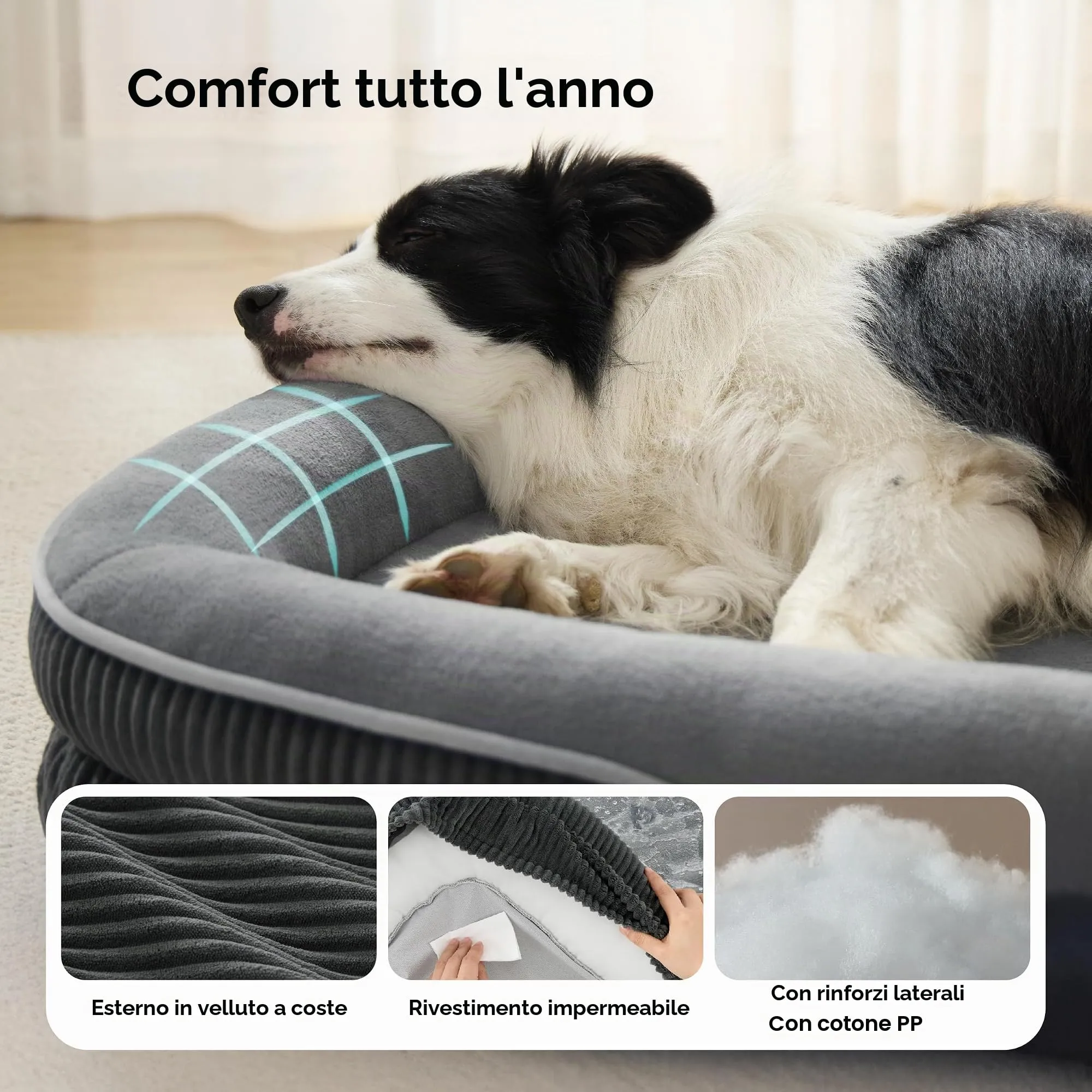 Bedsure Cuccia Ortopedica per Cane di Grande Taglia, 106x76x18cm, Grigia - immagine 9