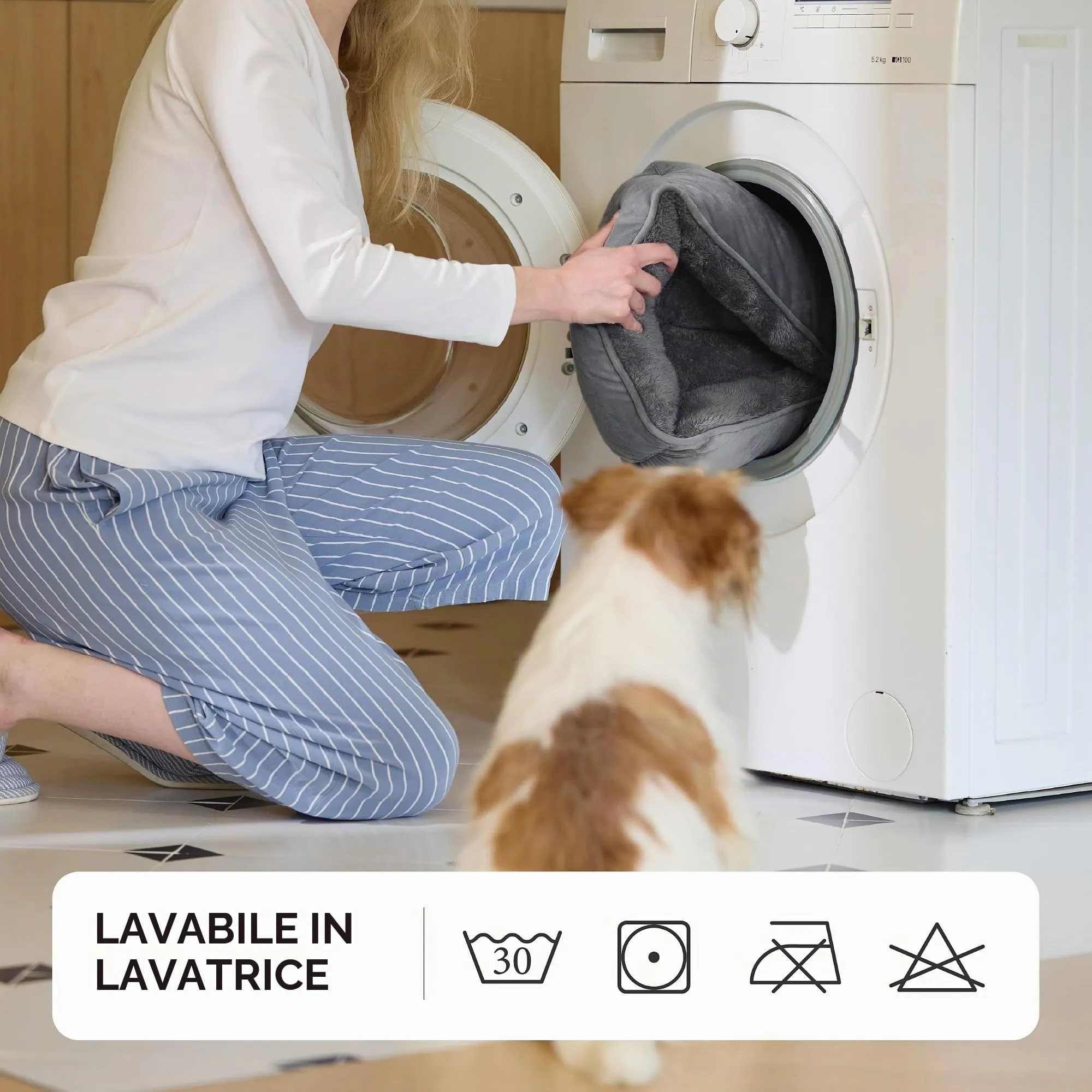 Bedsure Cuccia Cani Rettangolare Lavabile con Fondo Antiscivolo, 63,5 x 53 cm, Grigio scuro - immagine 5