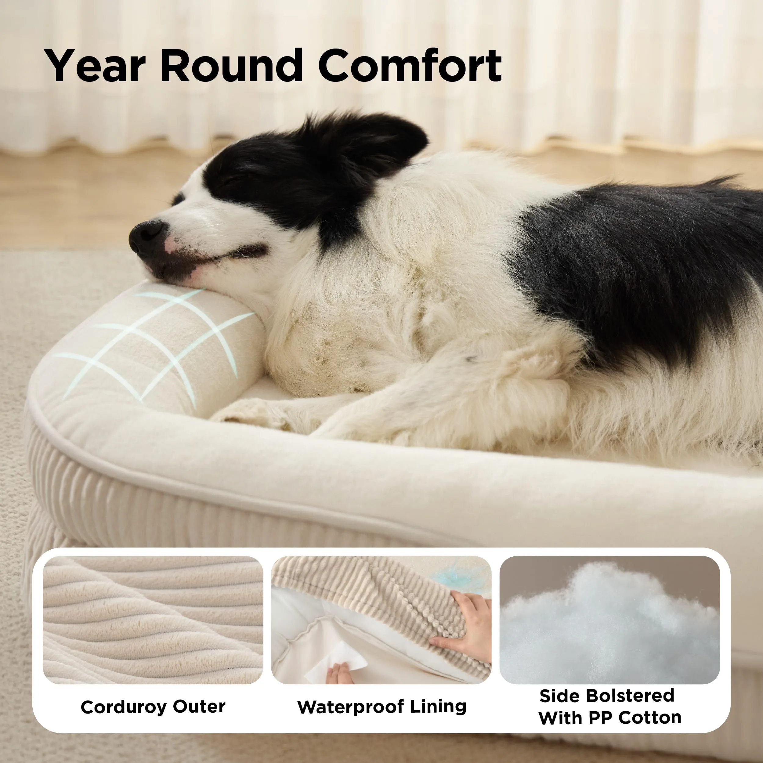 Bedsure Cuccia Ortopedica per Cane di Grande Taglia, 89x64x18cm, Crema - immagine 9