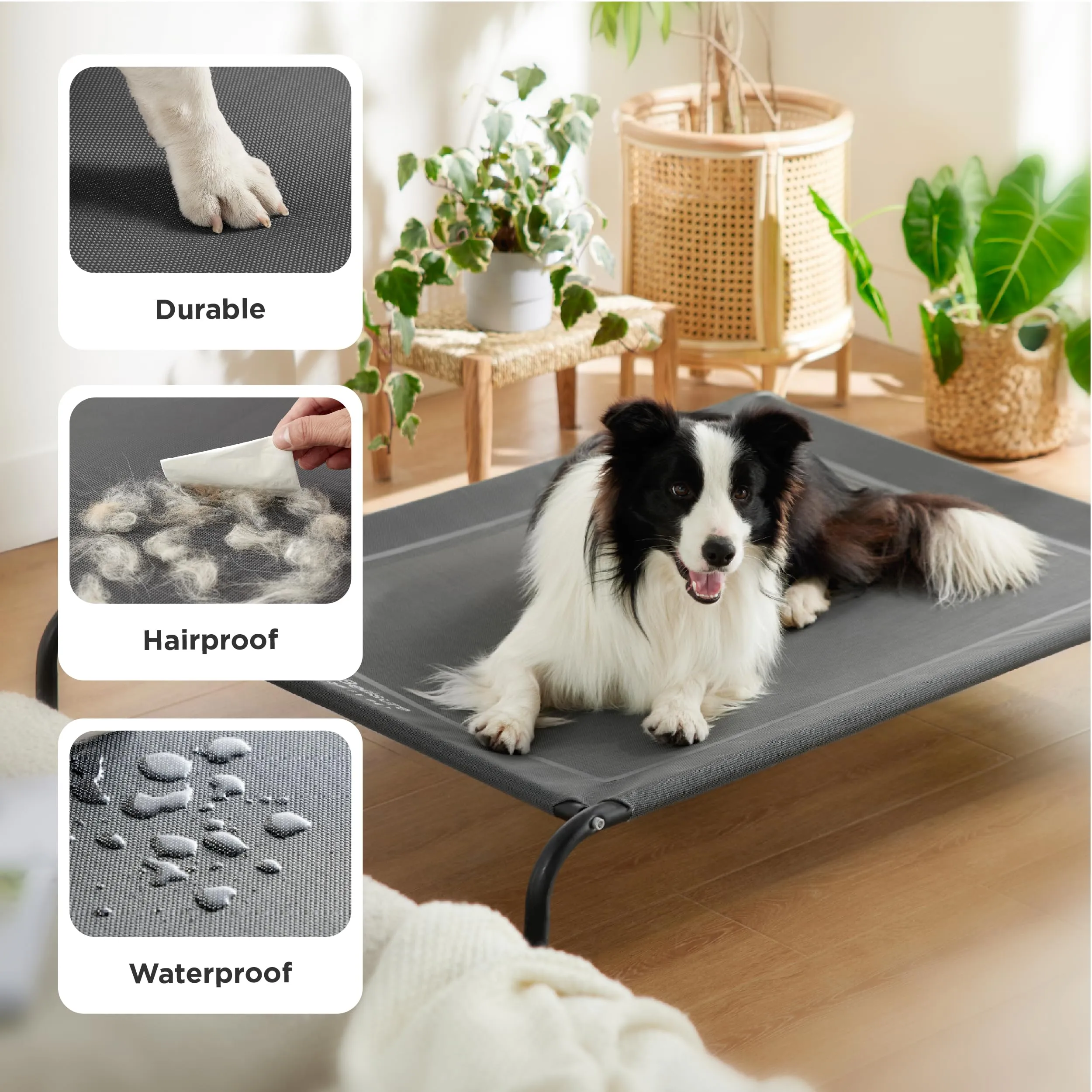 Bedsure Lettino Rialzato Impermeabile per Cani Medi, Grigio, 105x65x20 cm - immagine 3