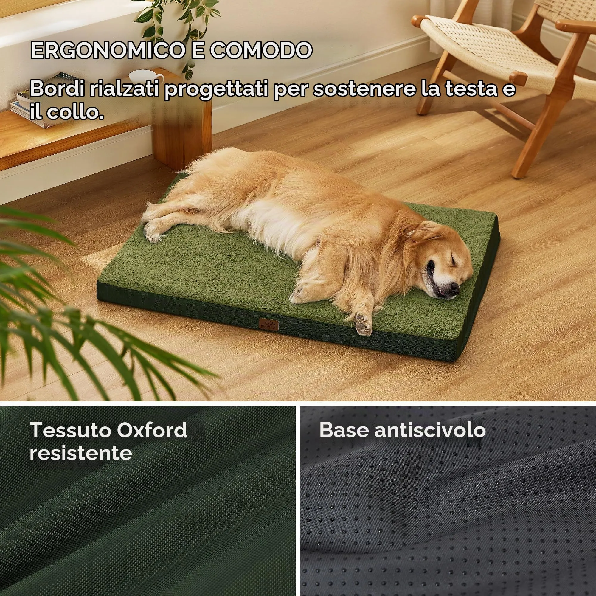 Bedsure Cuccia Cane Sfoderabile Lavabile, 112x81 cm, Verde - immagine 3