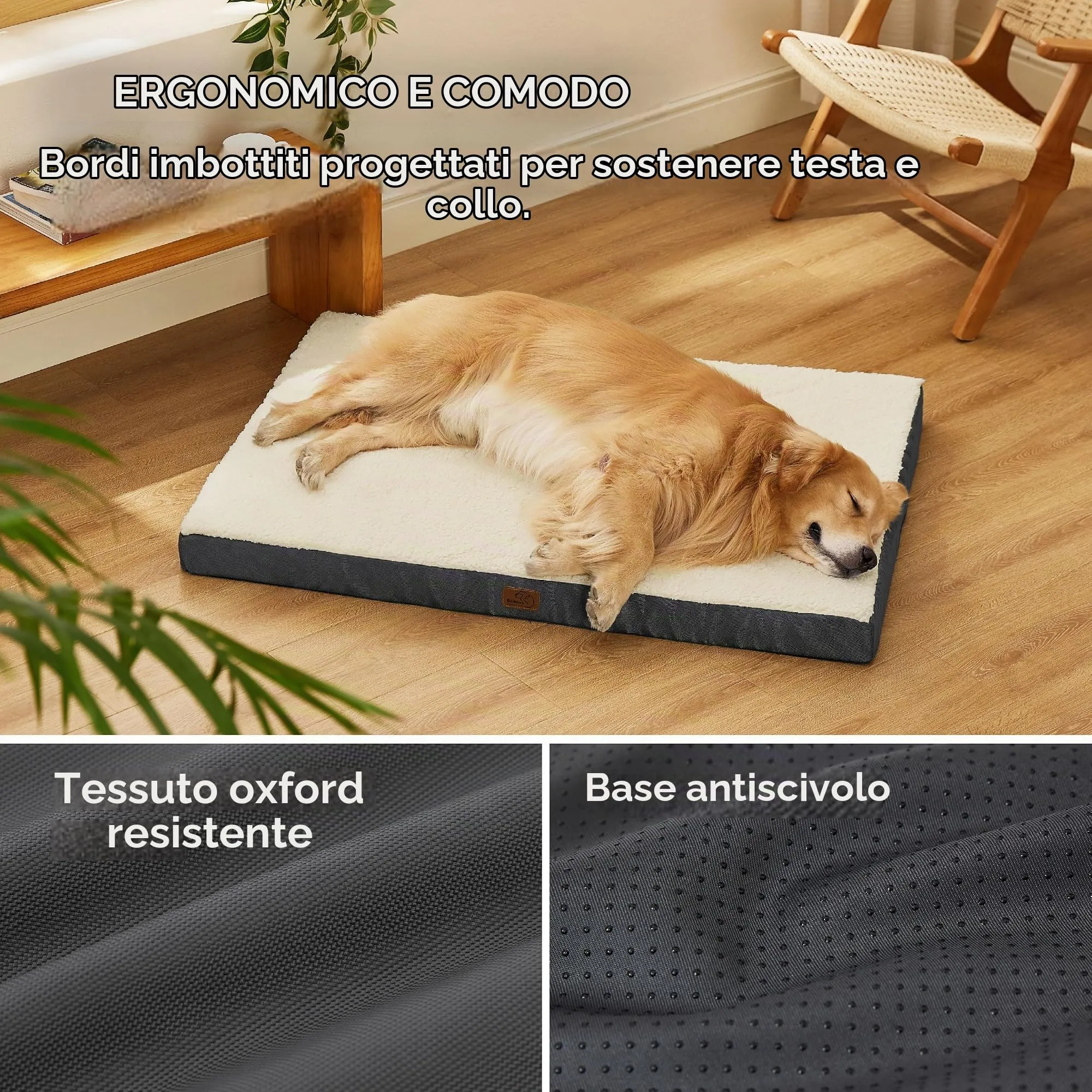 Bedsure Cuscino per Cane Grande, Sfoderabile e Lavabile, 112x81x7,6 cm, Bianco - immagine 4