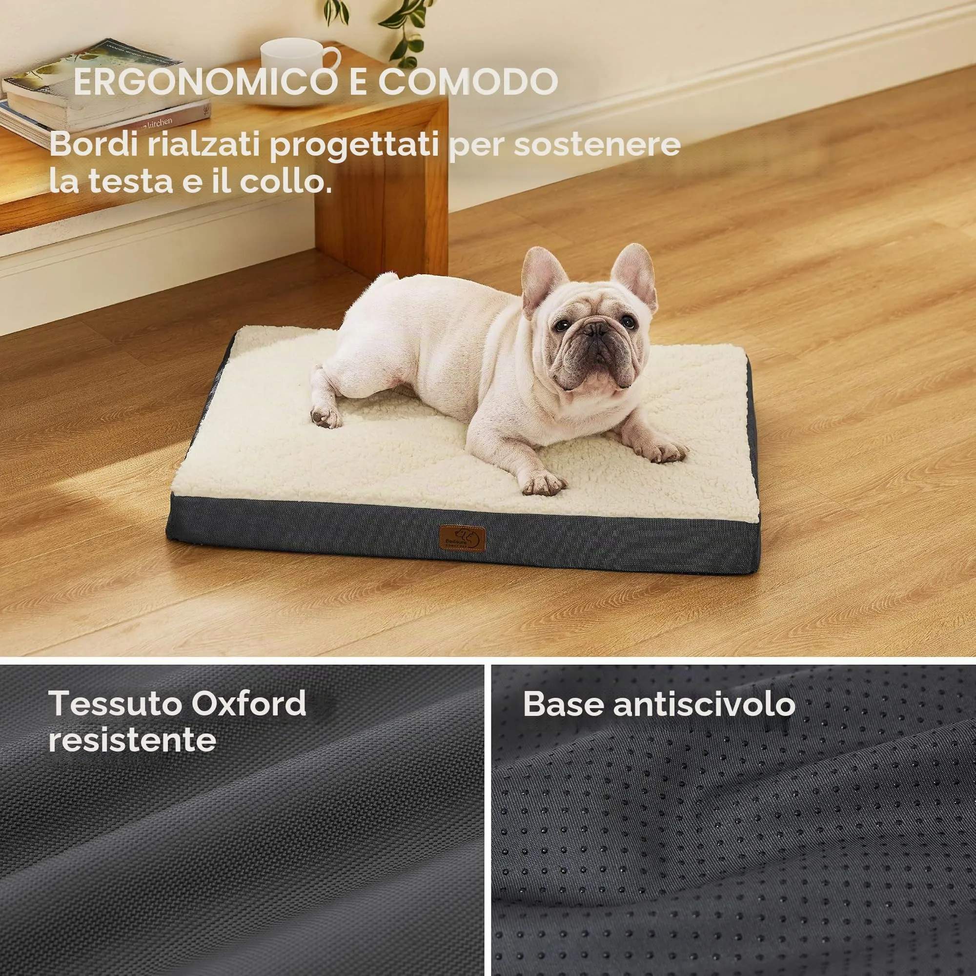 Bedsure Cuscino per Cane Medio, Sfoderabile e Lavabile, 76x51x7,6 cm, Bianco - immagine 4
