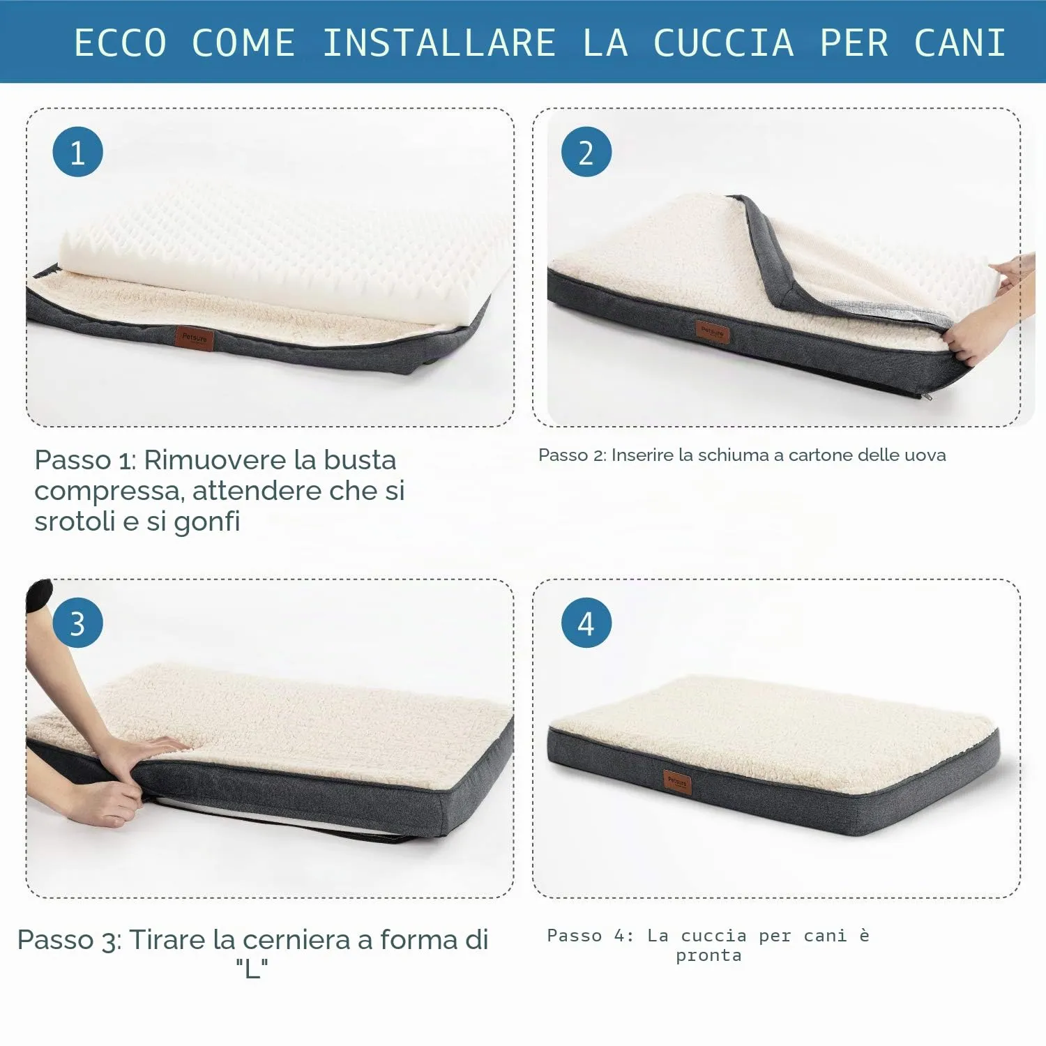 Bedsure Cuscino per Cane Medio, Sfoderabile e Lavabile, 76x51x7,6 cm, Bianco - immagine 8