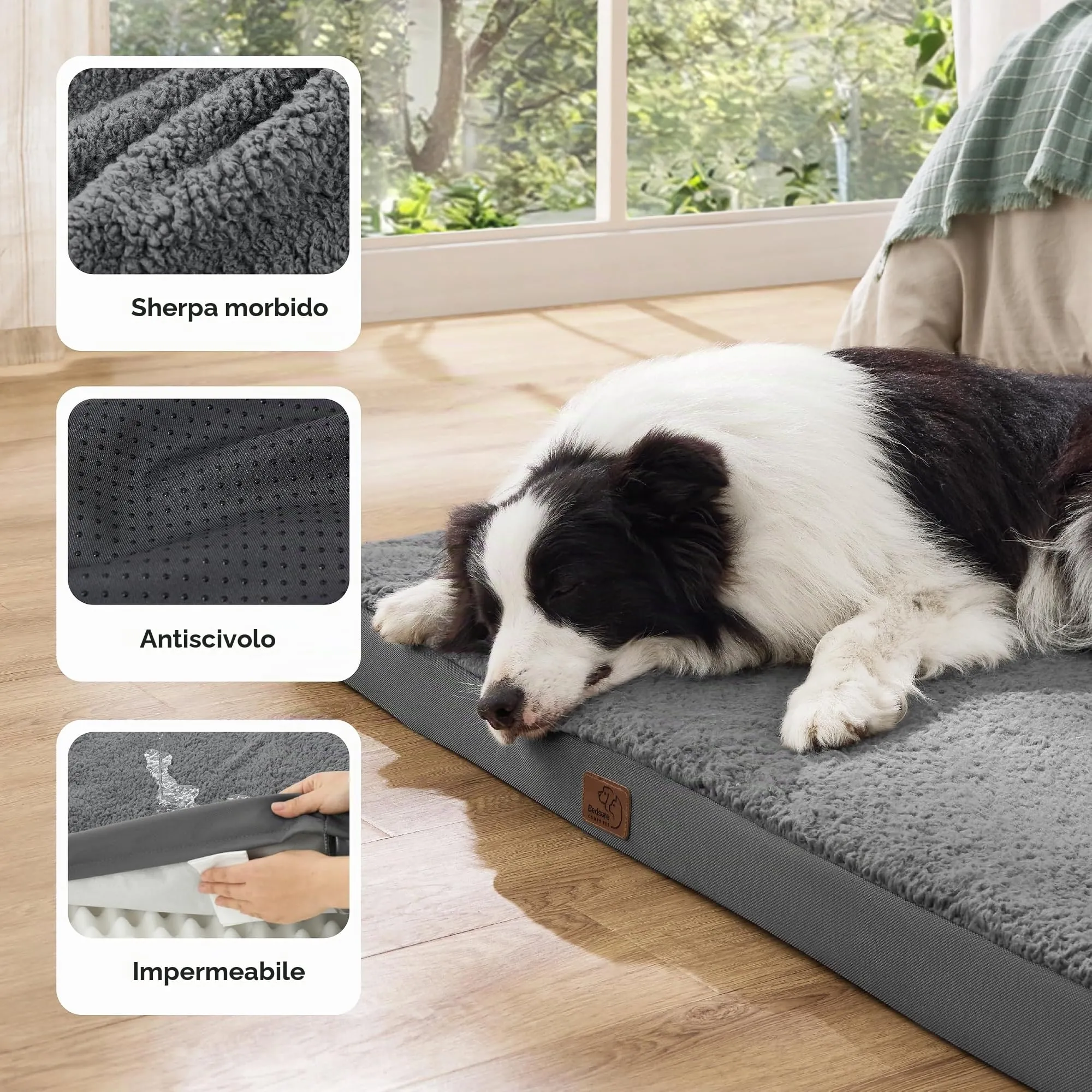 Bedsure Cuscino per Cane Taglia Grande, Sfoderabile e Lavabile, 91x69x7,6 cm, Grigio - immagine 3