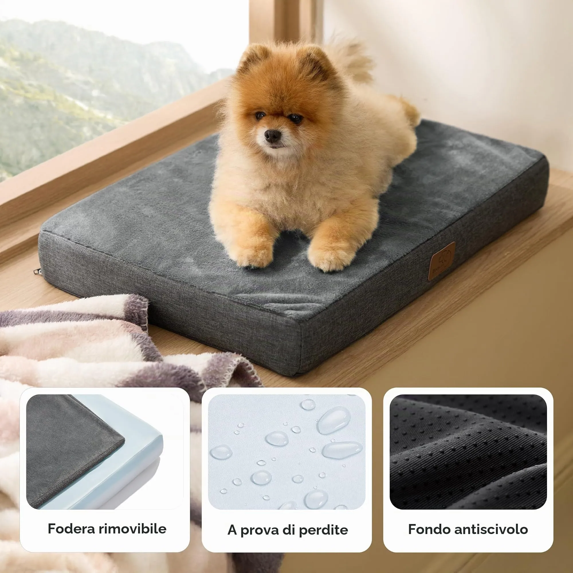 Bedsure Cuscino Per Cani Ortopedico in Memory Foam, 61x41 cm, Grigio - immagine 4