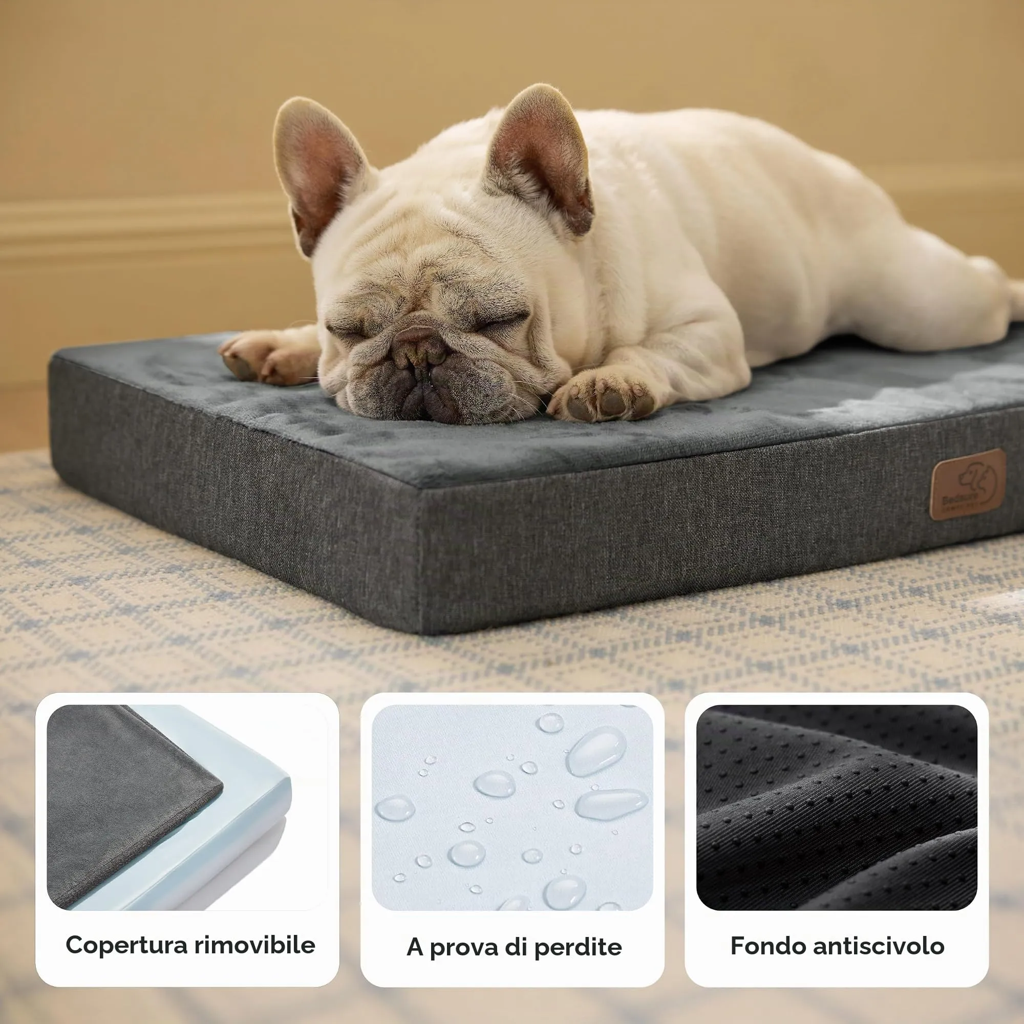 Bedsure Cuscino Per Cani Ortopedico, 74x46 cm, Grigio - immagine 4