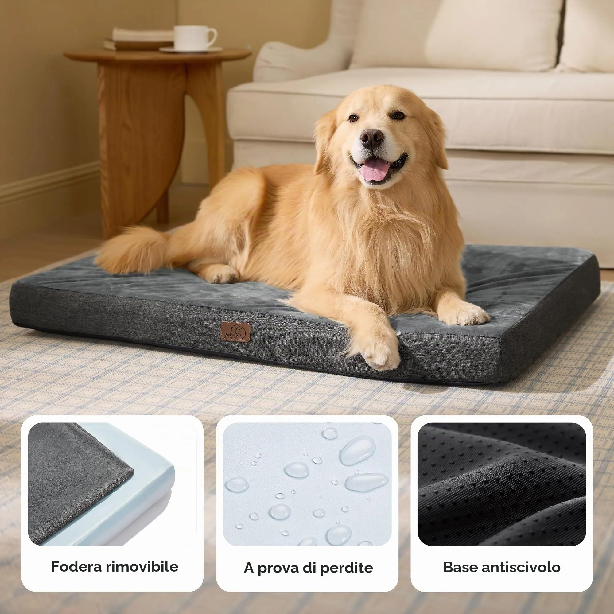 Bedsure Cuscino Per Cani Ortopedico in Memory Foam, 104x74 cm, Grigio - immagine 4