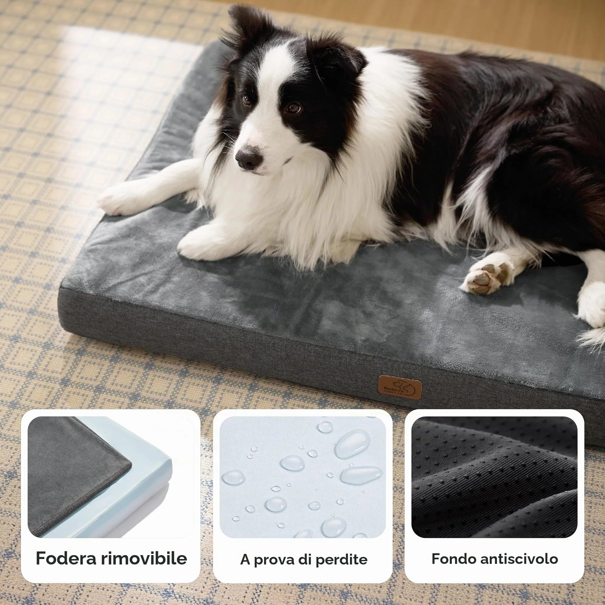 Bedsure Cuscino Per Cani Ortopedico, 89x56 cm, Grigio - immagine 4